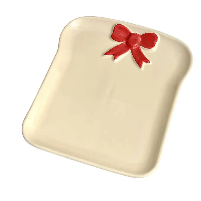 Bow Decoration Ceramic Bread Plate Home Spaghetti Western Plates Square Dessert Breakfast Dish Cake Snack Disc