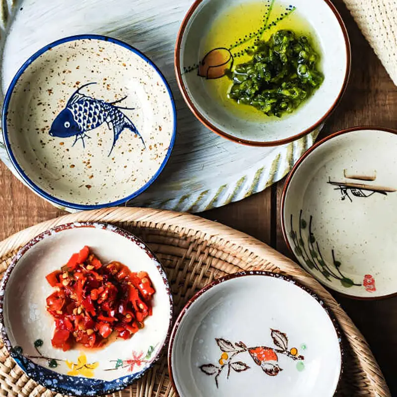 Japanese Sushi Dipping Saucer Ceramic Soy Sauce Vinegar Dish Underglaze Small Tableware Household Condiment Dishes