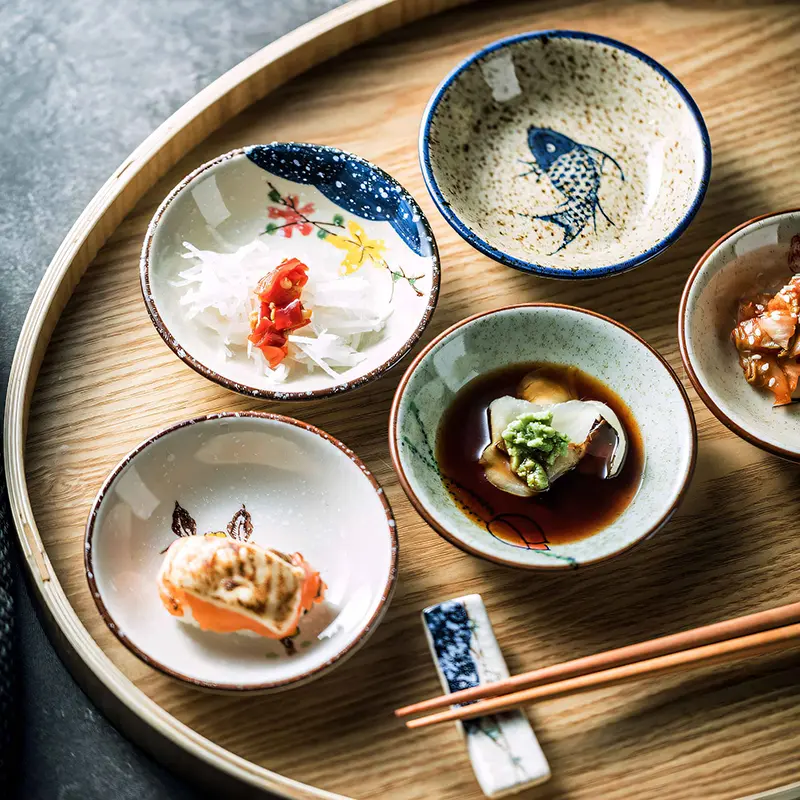 Japanese Sushi Dipping Saucer Ceramic Soy Sauce Vinegar Dish Underglaze Small Tableware Household Condiment Dishes