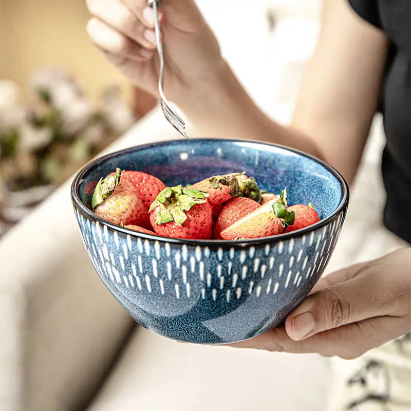 Vintage Ceramic Rice Bowl Personalised Tableware Fruit Salad Bowl Household Breakfast Milk Oatmeal Bowls