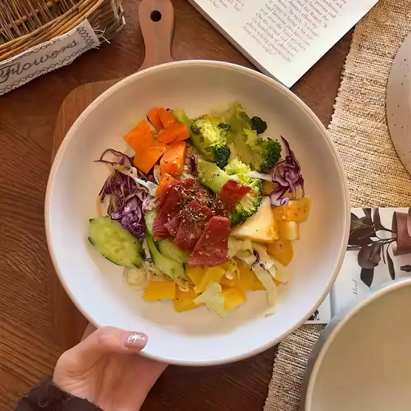 Ink Splash Ceramic Salad Bowl Household Soup Bowls Vegetable Fruit Salad Deep Dish 21.8cm Kitchen Tableware