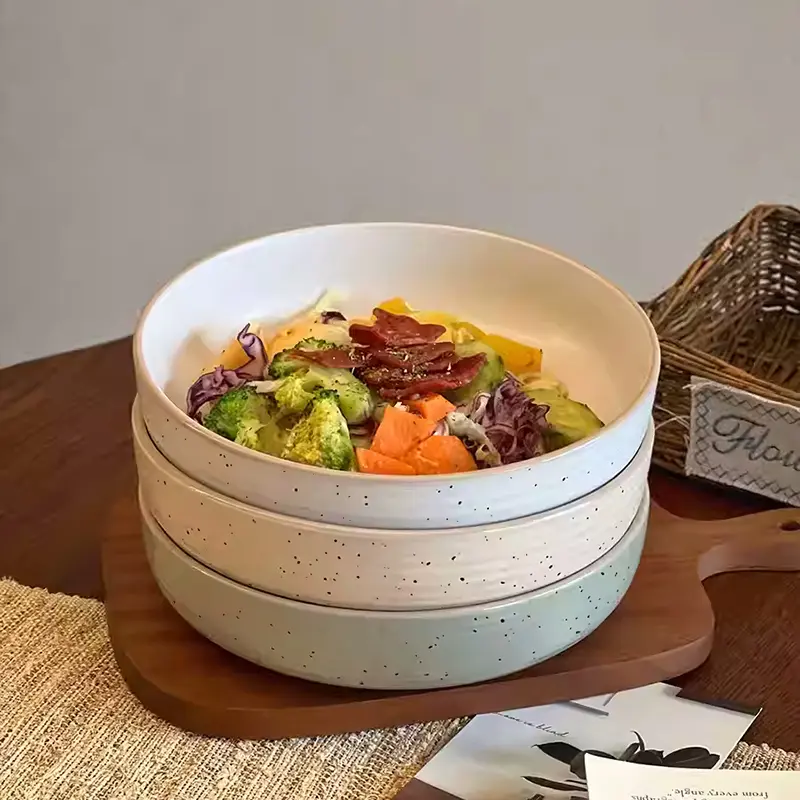 Ink Splash Ceramic Salad Bowl Household Soup Bowls Vegetable Fruit Salad Deep Dish 21.8cm Kitchen Tableware