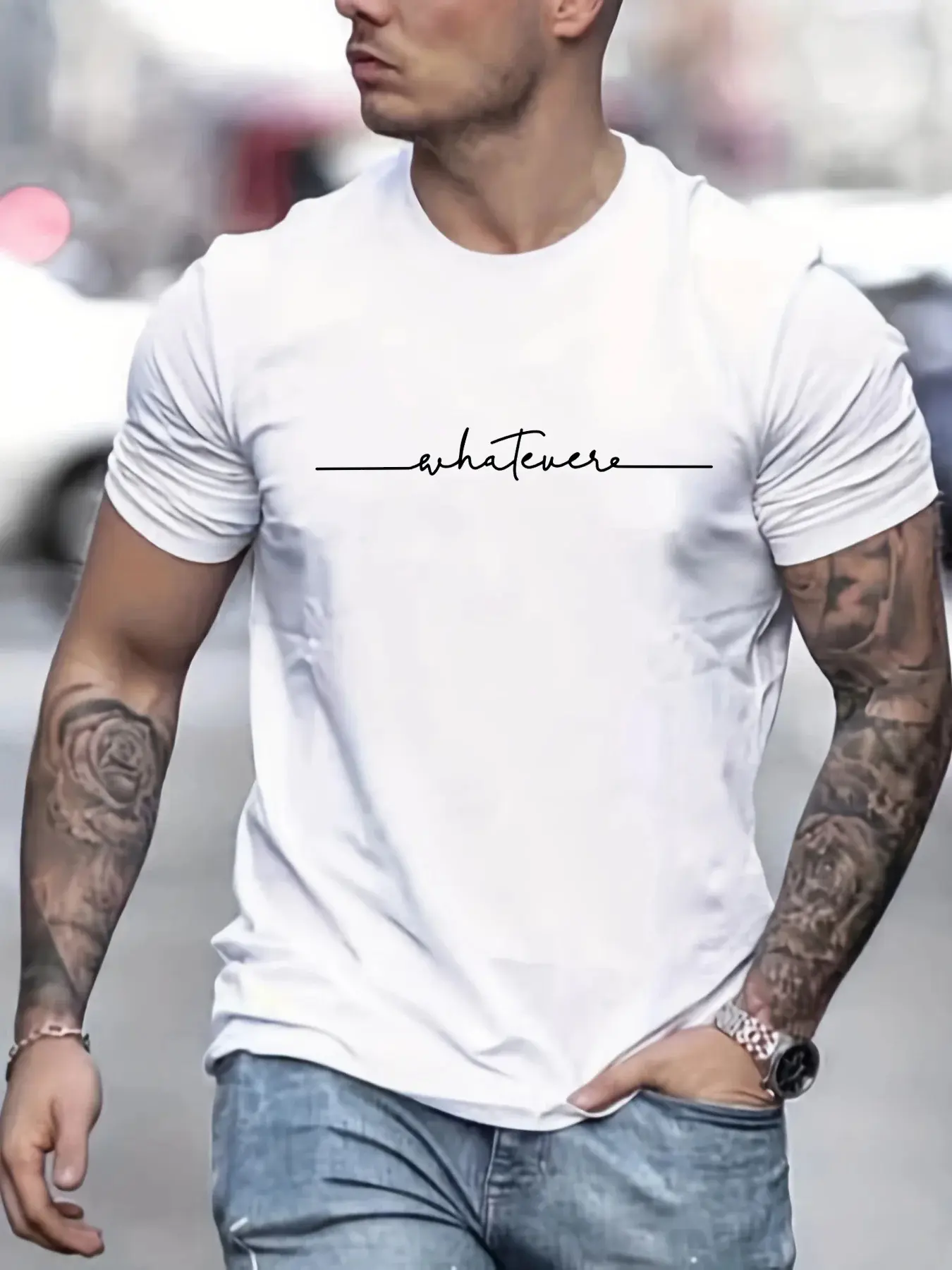 Men's 100% pure cotton summer loose size letter pattern printed  casual comfortable round neck short sleeved T-shirt top