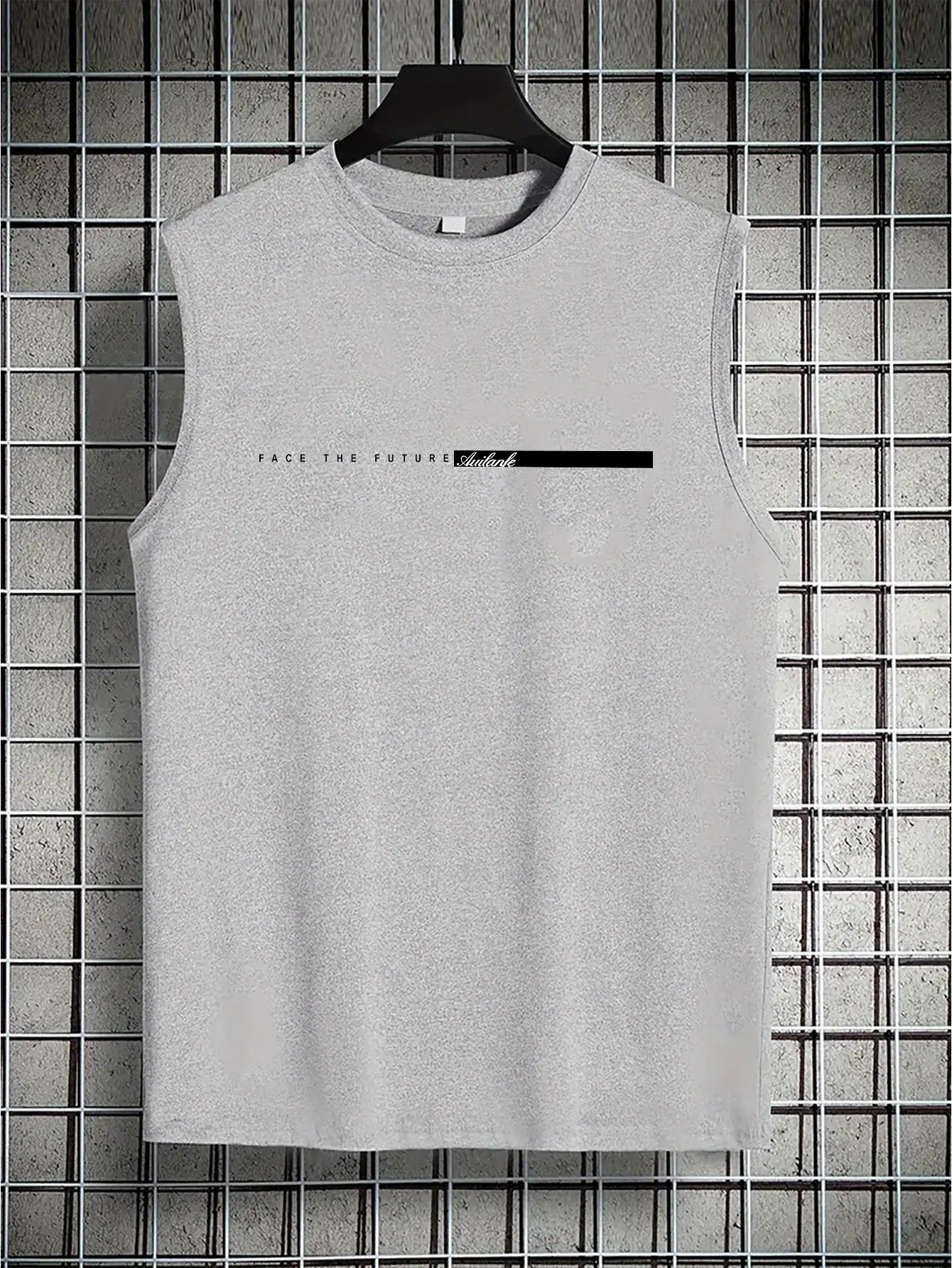 Men's summer casual sports loose FACE THE FUTURE pattern printed comfortable and breathable round neck sleeveless vest
