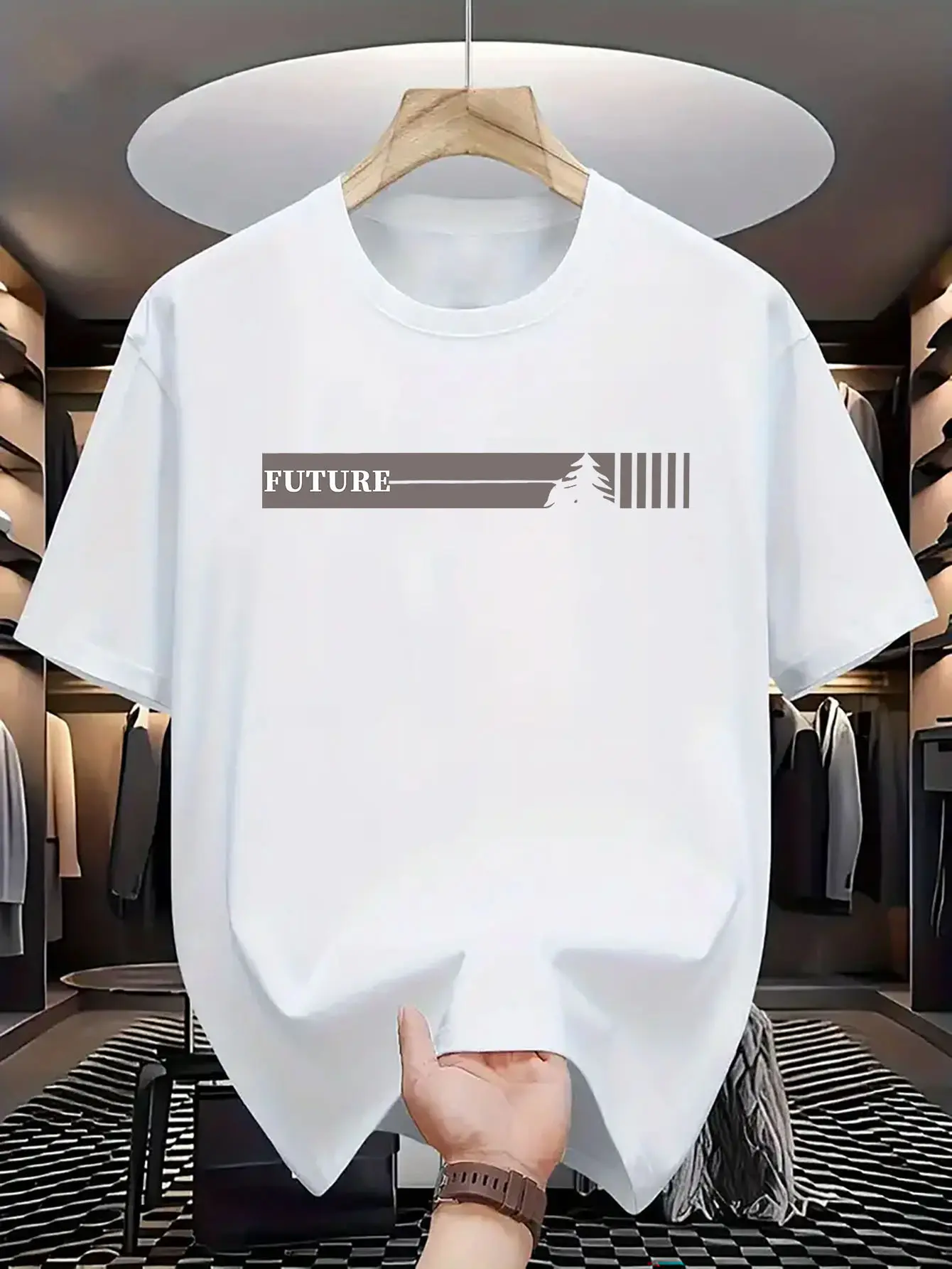 Summer men's 100% pure cotton casual loose fit plus size  future letter pattern printed round neck short sleeved T-shirt top