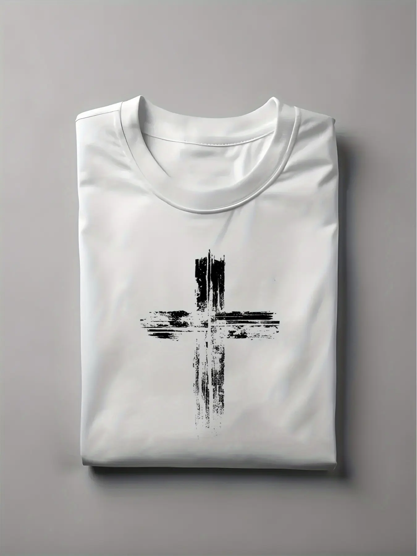 Men's summer 100 cotton fashionable casual loose plus size retro cross print sports round neck short sleeved T-shirt top