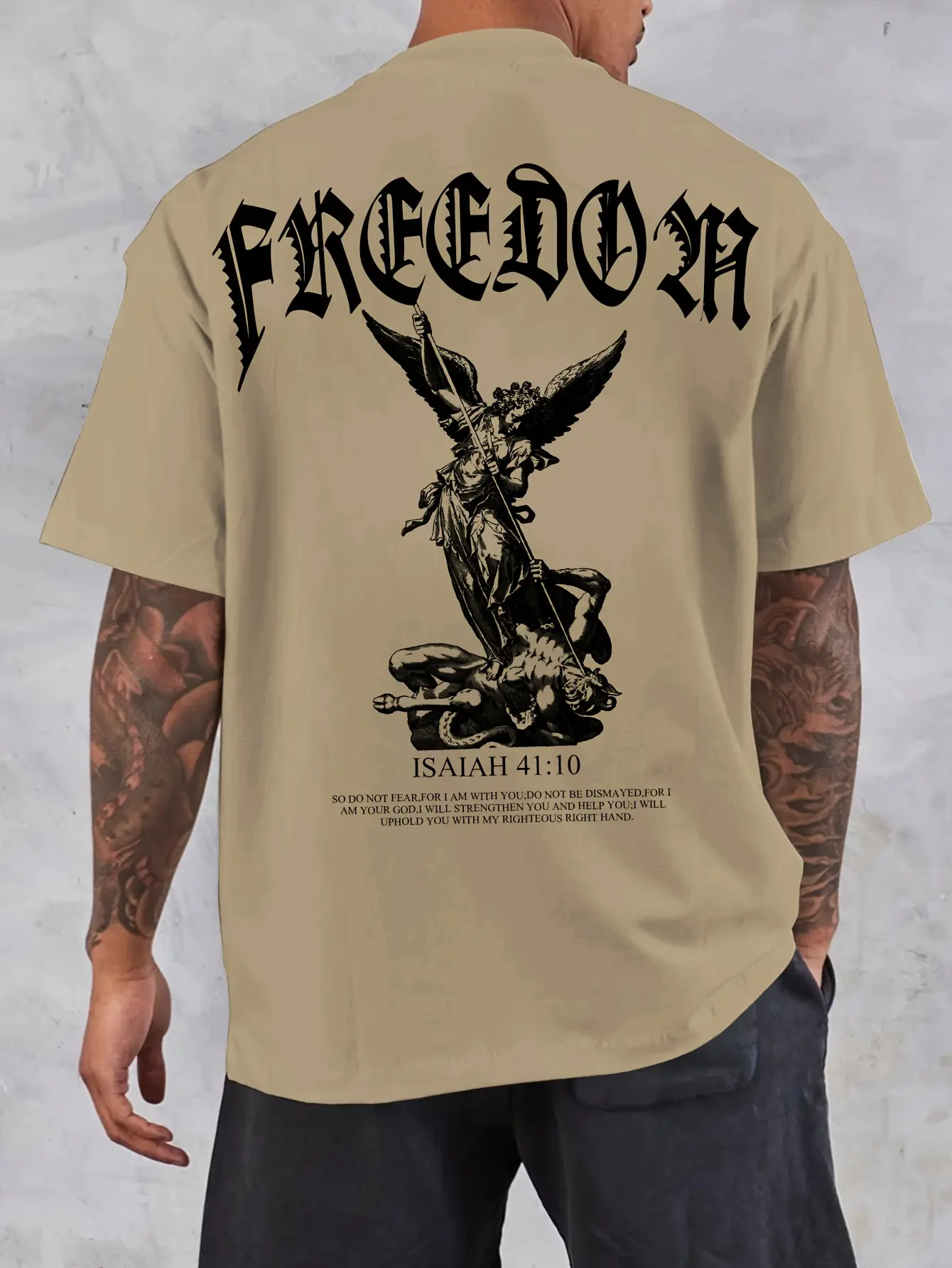Men's Summer 100 Cotton Fashionable Casual Sports Loose Large Angel Pattern Printed Round Neck Short Sleeve T-shirt Top