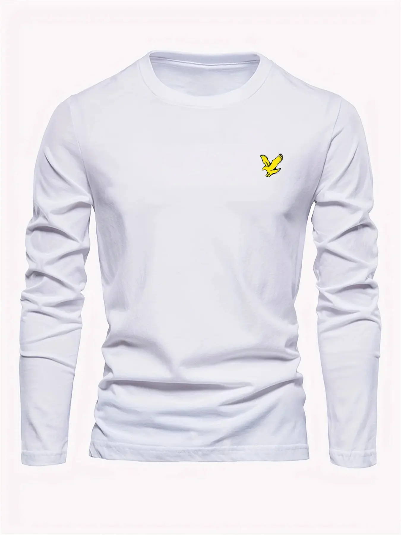Men's 100% pure cotton loose fit comfortable casual sports eagle pattern printed round neck long sleeved T-shirt top