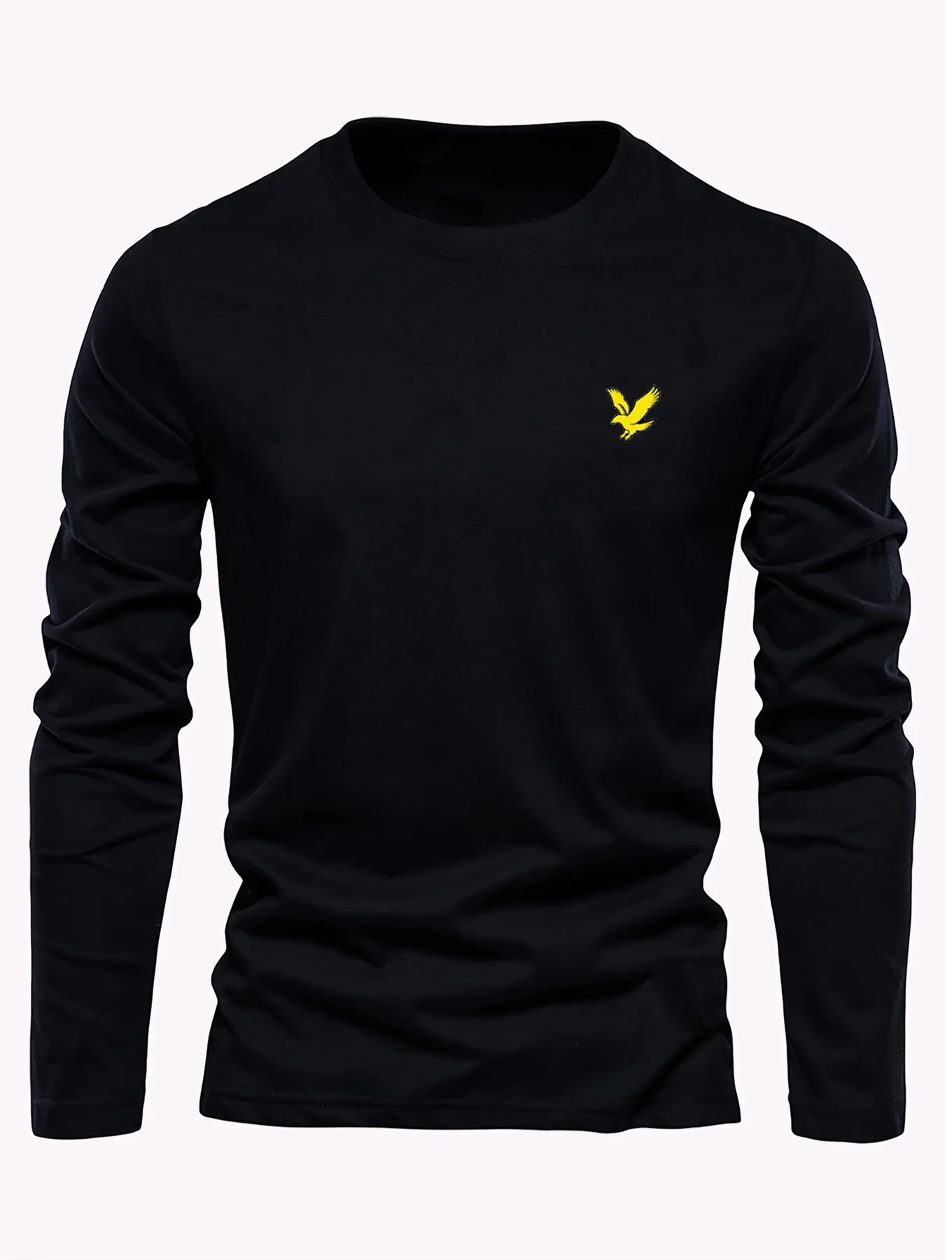 Men's 100% pure cotton loose fit comfortable casual sports eagle pattern printed round neck long sleeved T-shirt top