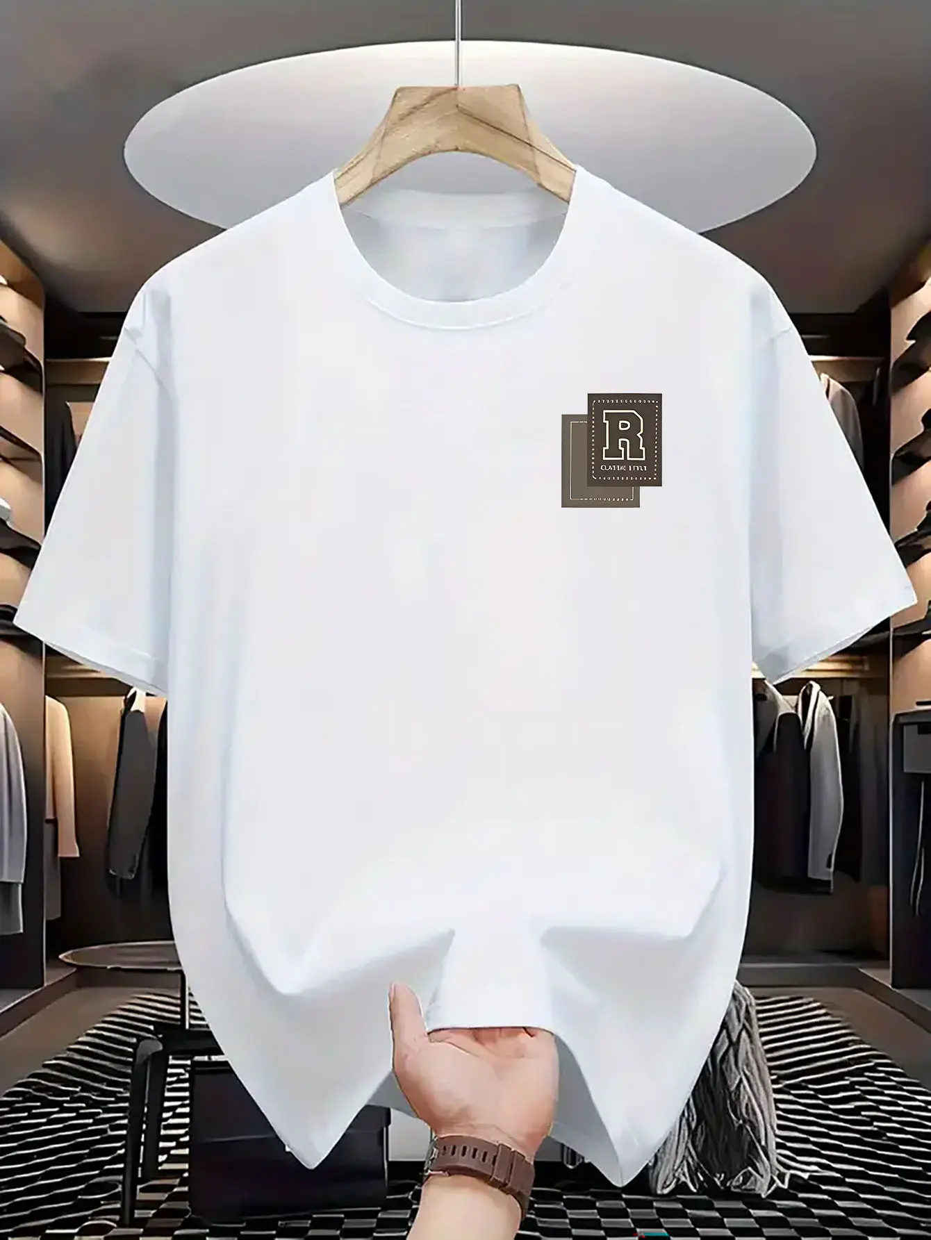 Men's summer 100% pure cotton fashionable sports casual loose letter pattern printed round neck short sleeved T-shirt top