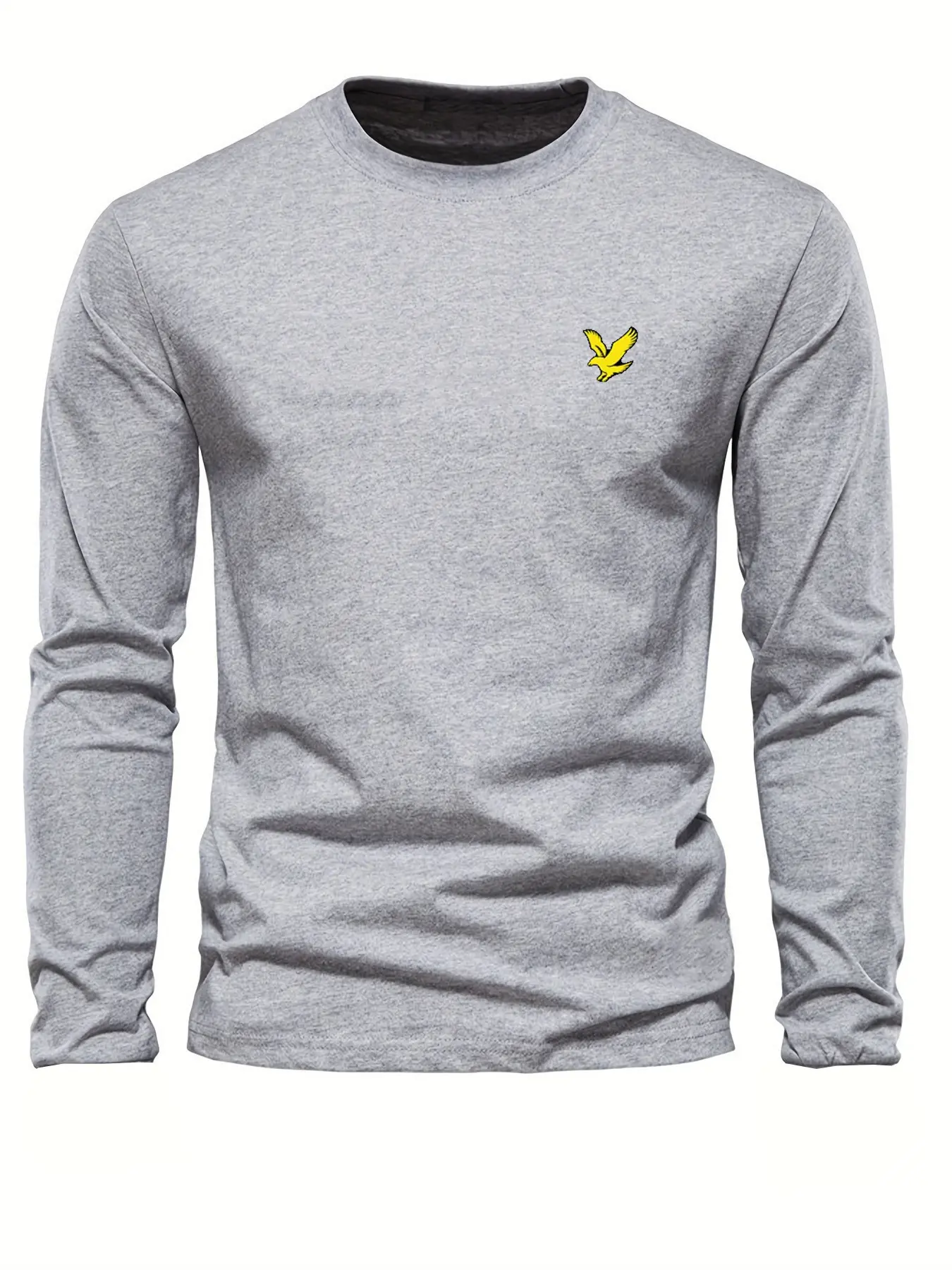 Men's 100% pure cotton loose fit comfortable casual sports eagle pattern printed round neck long sleeved T-shirt top