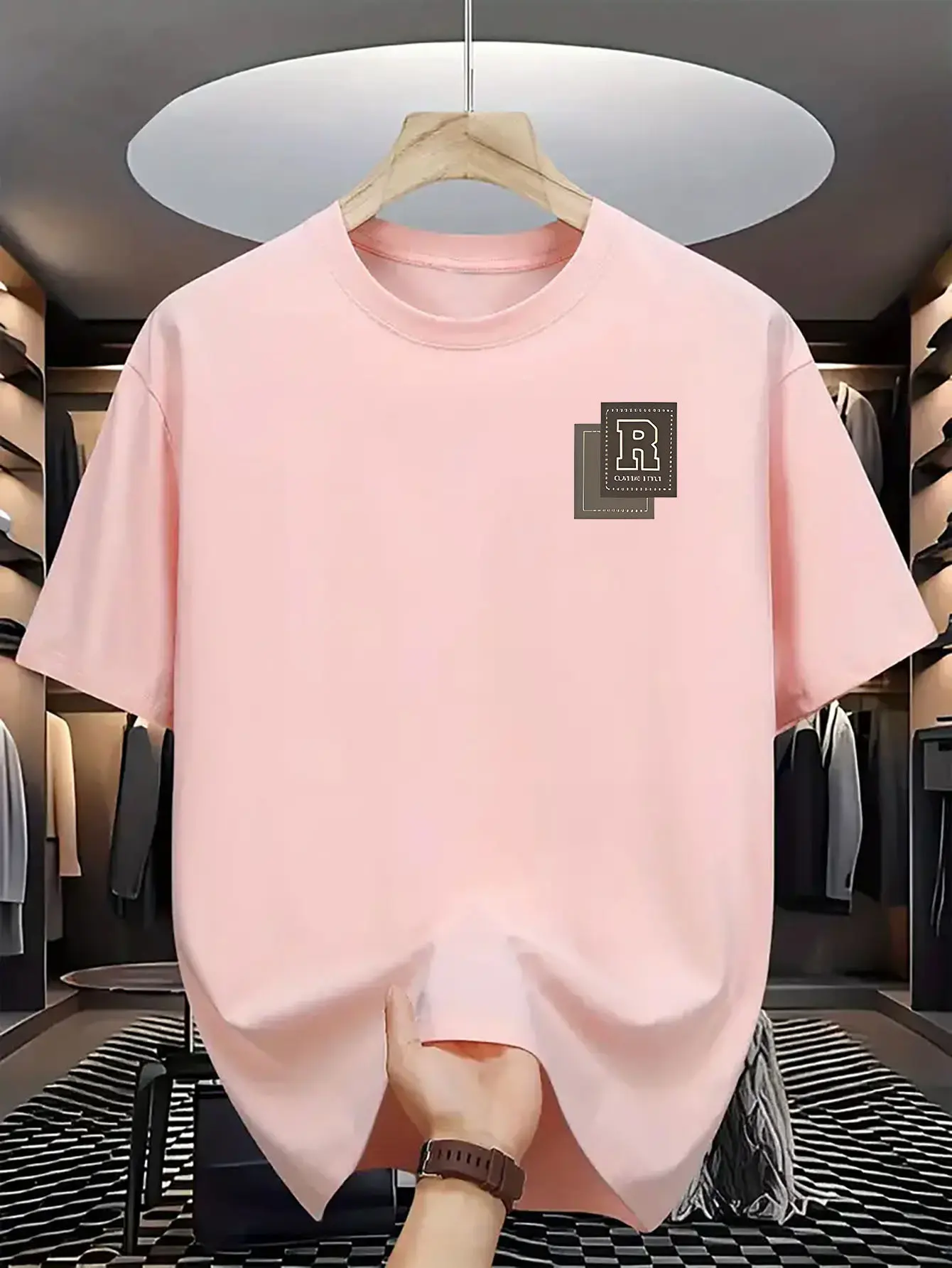 Men's summer 100% pure cotton fashionable sports casual loose letter pattern printed round neck short sleeved T-shirt top