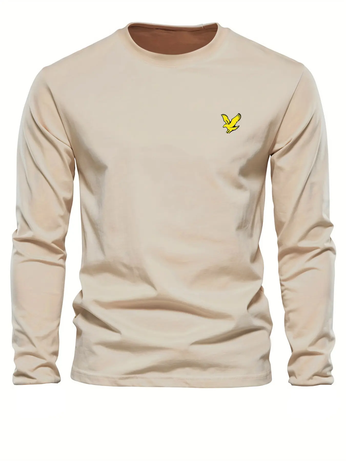 Men's 100% pure cotton loose fit comfortable casual sports eagle pattern printed round neck long sleeved T-shirt top