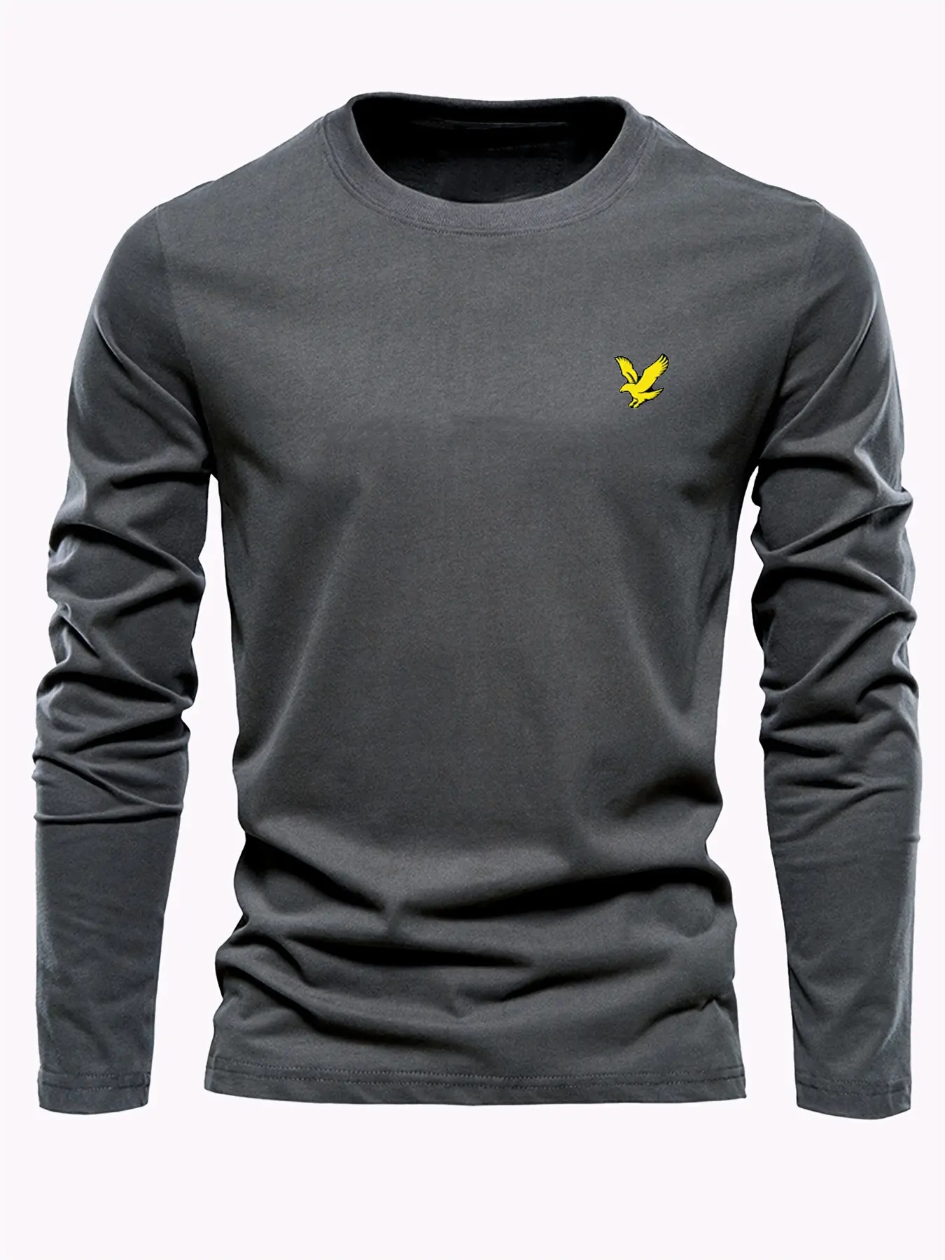 Men's 100% pure cotton loose fit comfortable casual sports eagle pattern printed round neck long sleeved T-shirt top