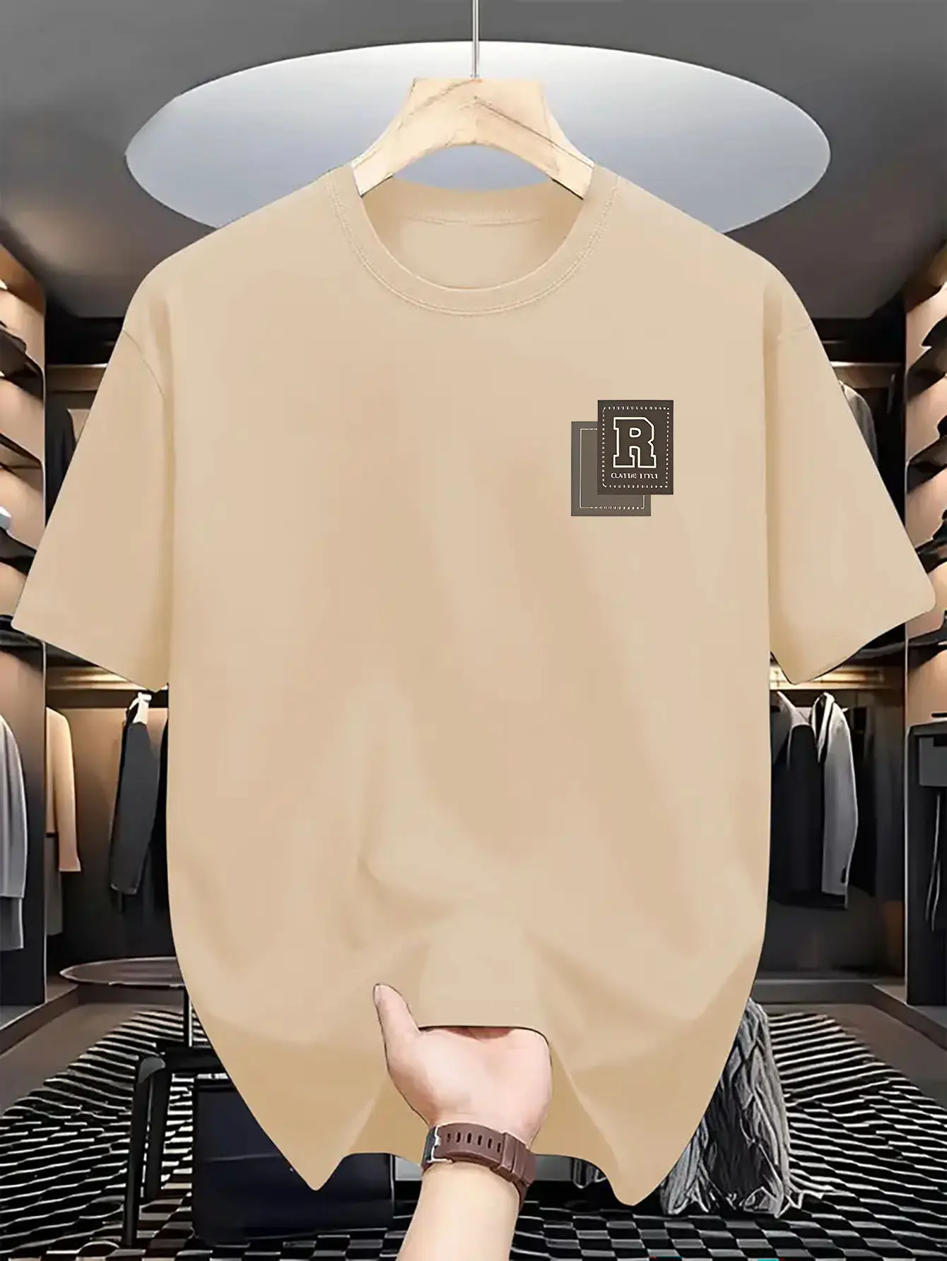 Men's summer 100% pure cotton fashionable sports casual loose letter pattern printed round neck short sleeved T-shirt top