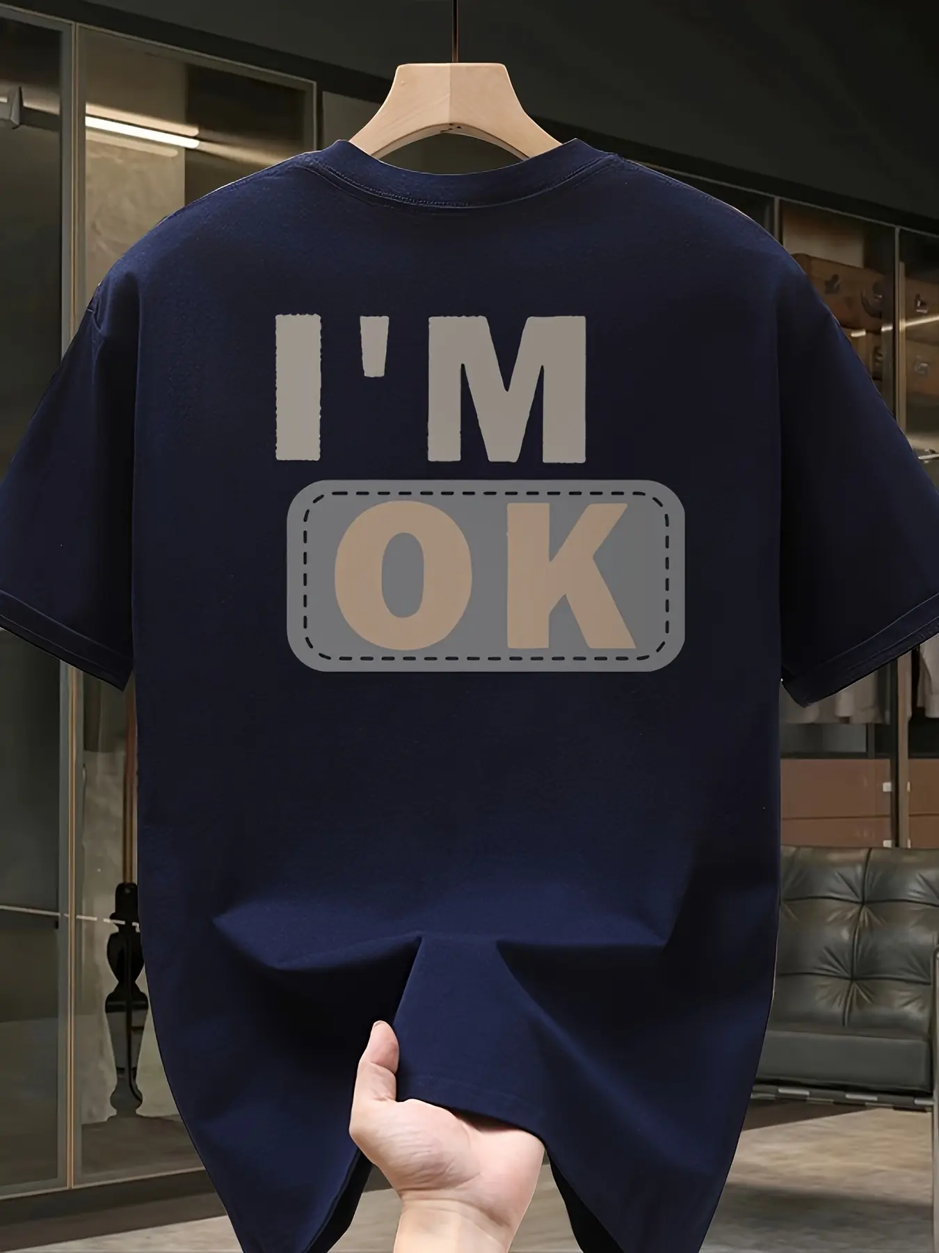 Men's summer 100 cotton fashionable casual sports loose fashion I'm OK letter printed round neck short sleeved T-shirt top