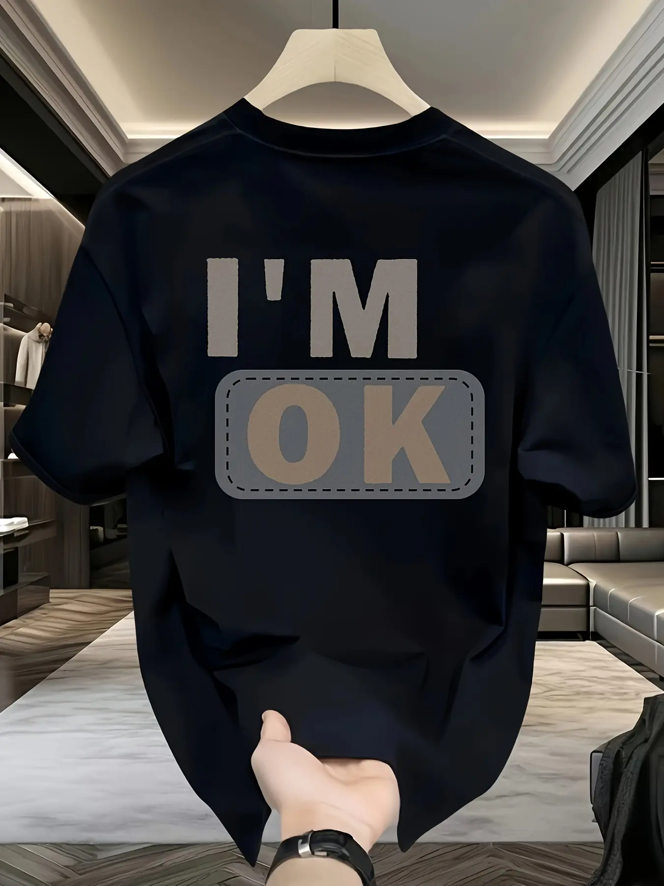 Men's summer 100 cotton fashionable casual sports loose fashion I'm OK letter printed round neck short sleeved T-shirt top