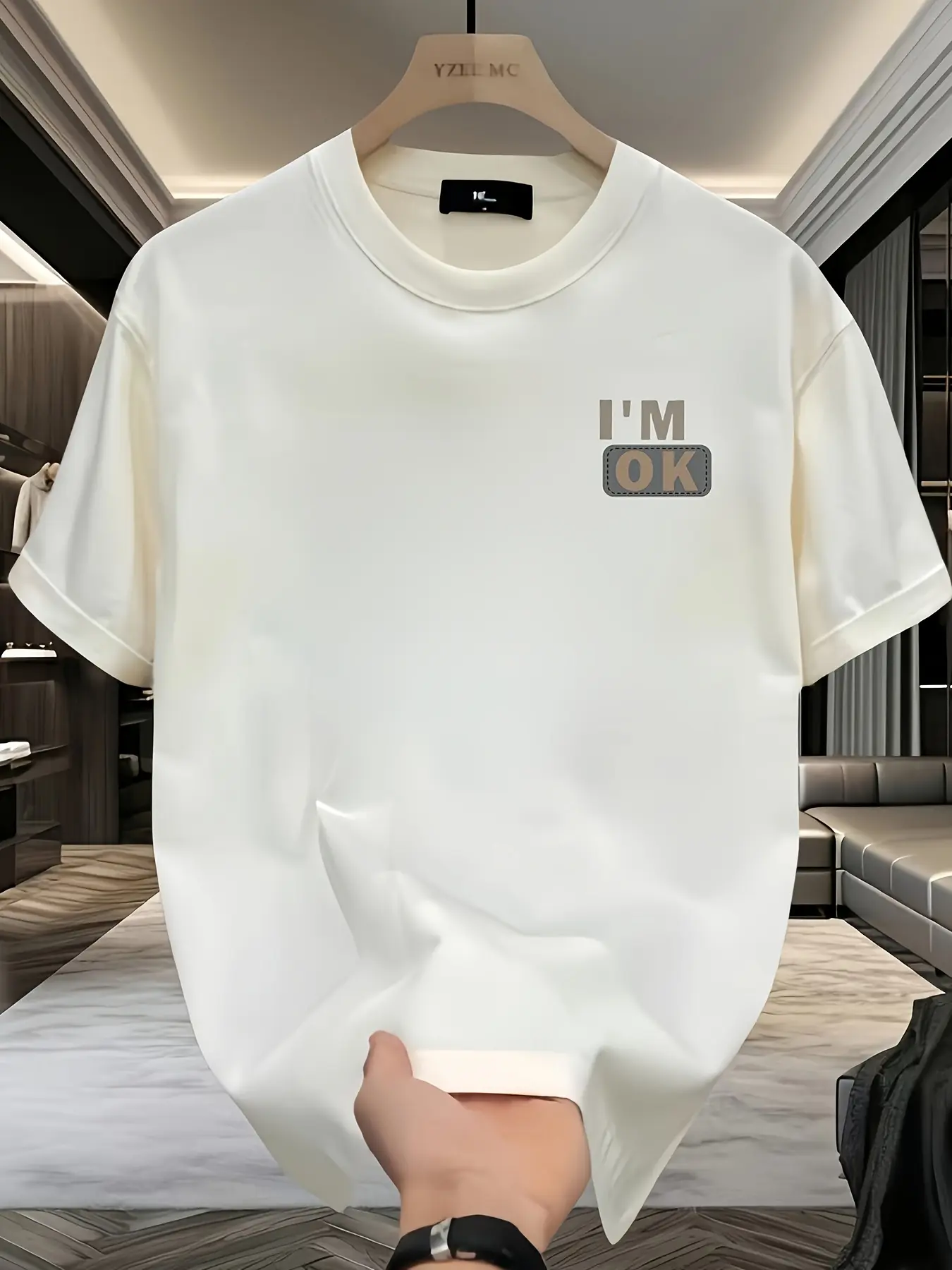 Men's summer 100 cotton fashionable casual sports loose fashion I'm OK letter printed round neck short sleeved T-shirt top
