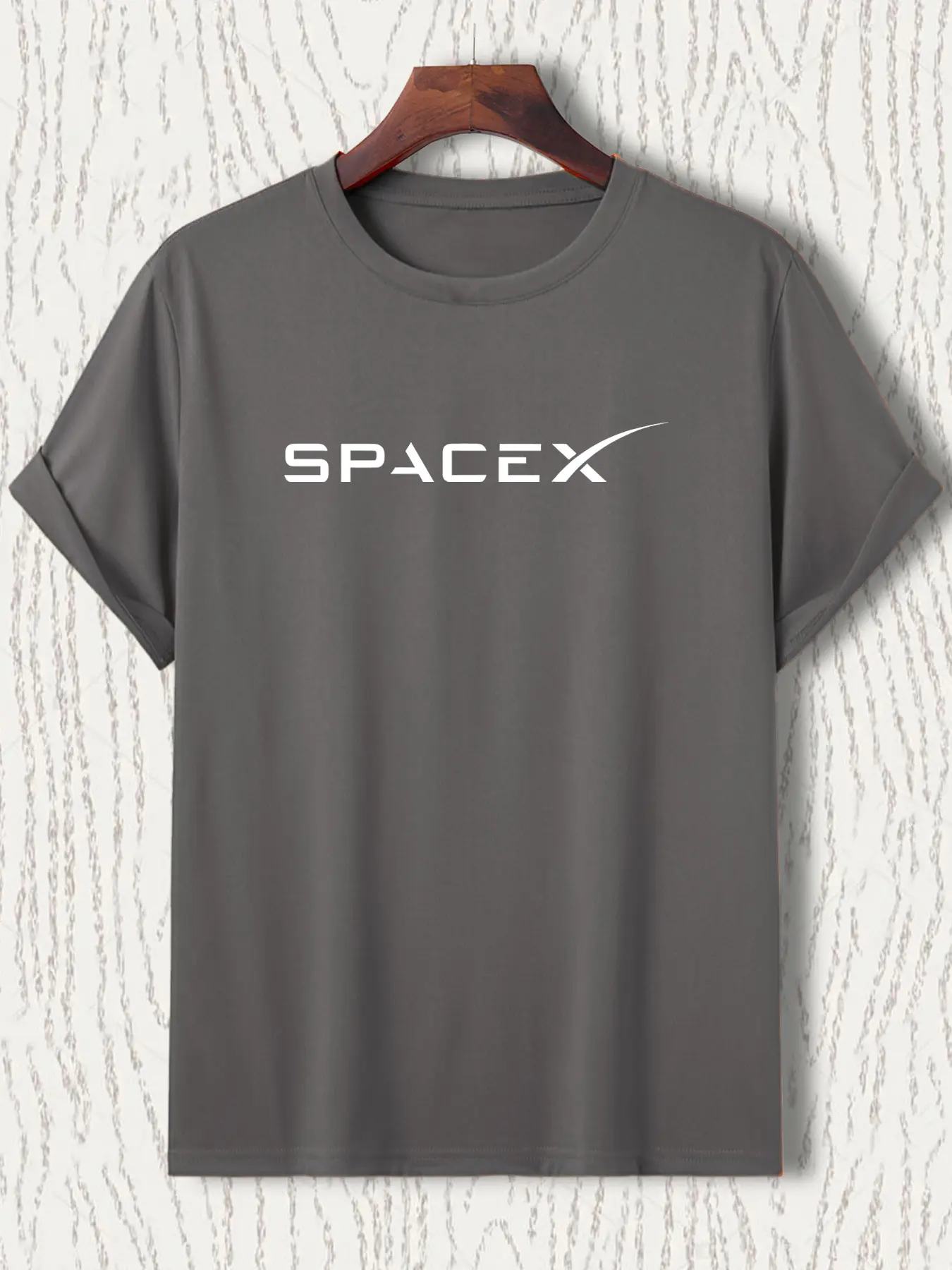 Men's Summer 100 Cotton Fashionable Casual Loose Large Size SPACEX Letter Pattern Printed Round Neck Short Sleeve T-shirt Top