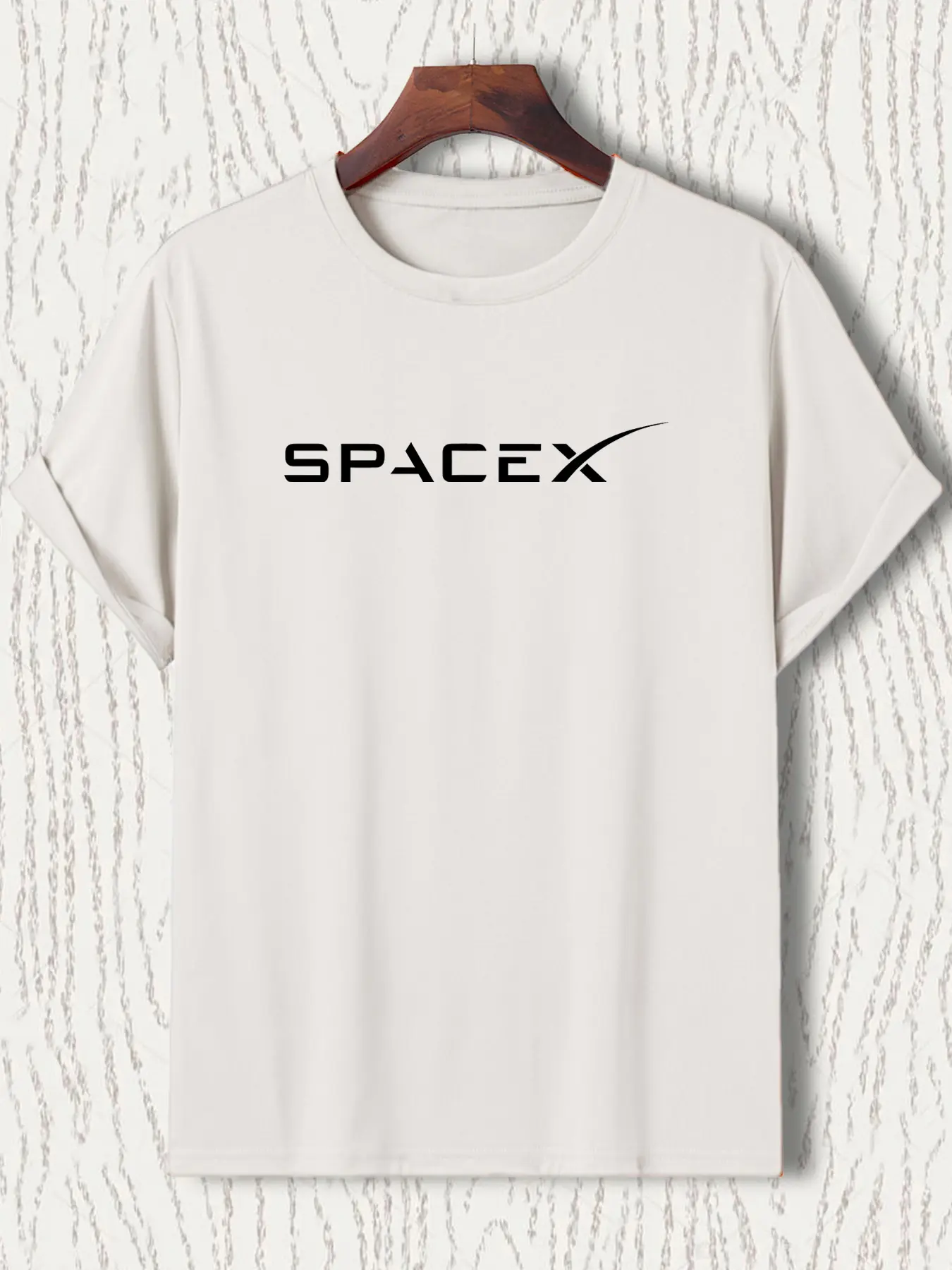 Men's Summer 100 Cotton Fashionable Casual Loose Large Size SPACEX Letter Pattern Printed Round Neck Short Sleeve T-shirt Top