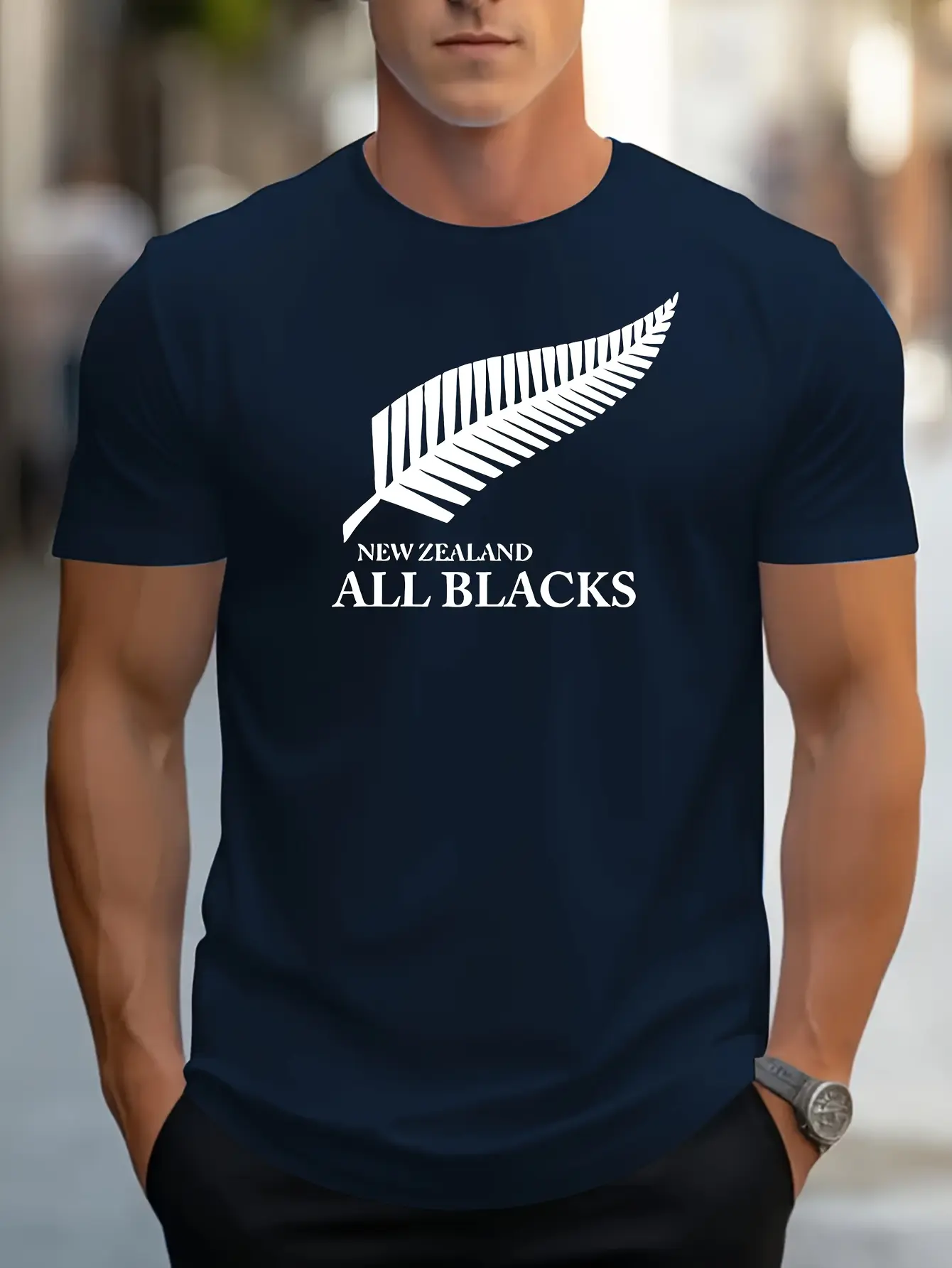 Men's Summer 100 Cotton Fashionable Casual Loose Large New Zealand Letter Feather Printed Round Neck Short Sleeve T-shirt Top