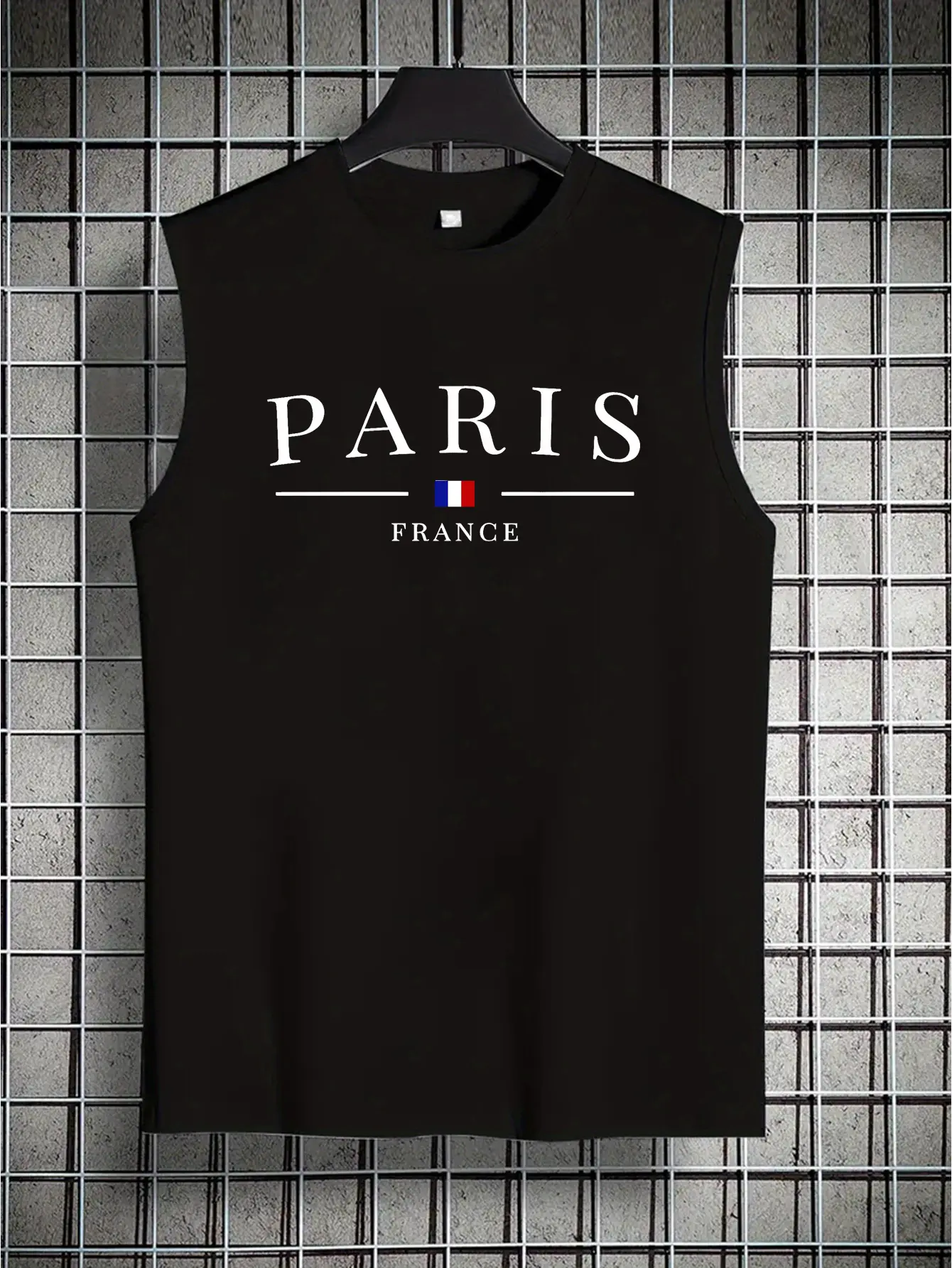Men's summer casual sports loose fit Paris French pattern printed comfortable and breathable round neck sleeveless vest