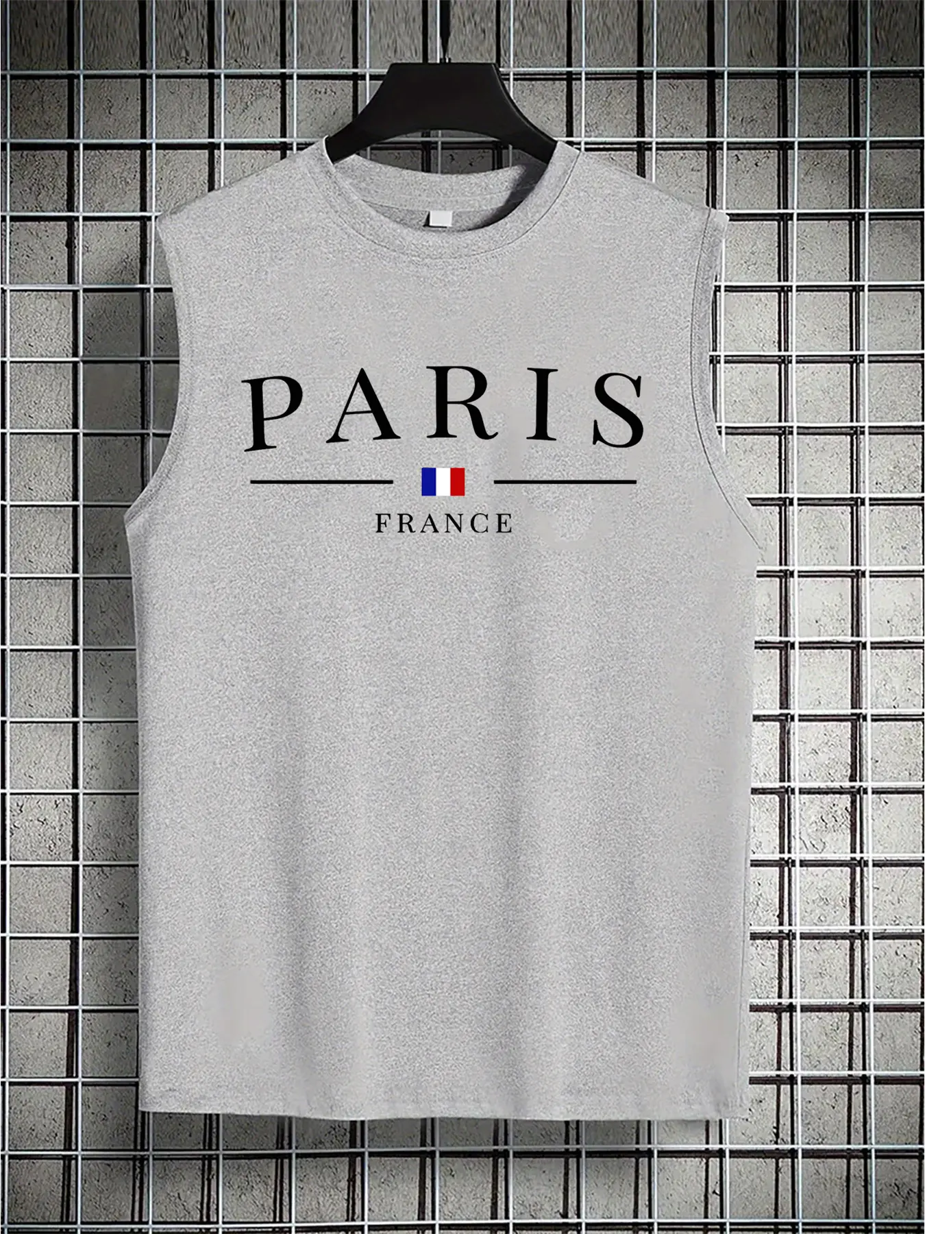 Men's summer casual sports loose fit Paris French pattern print comfortable and breathable round neck sleeveless vest