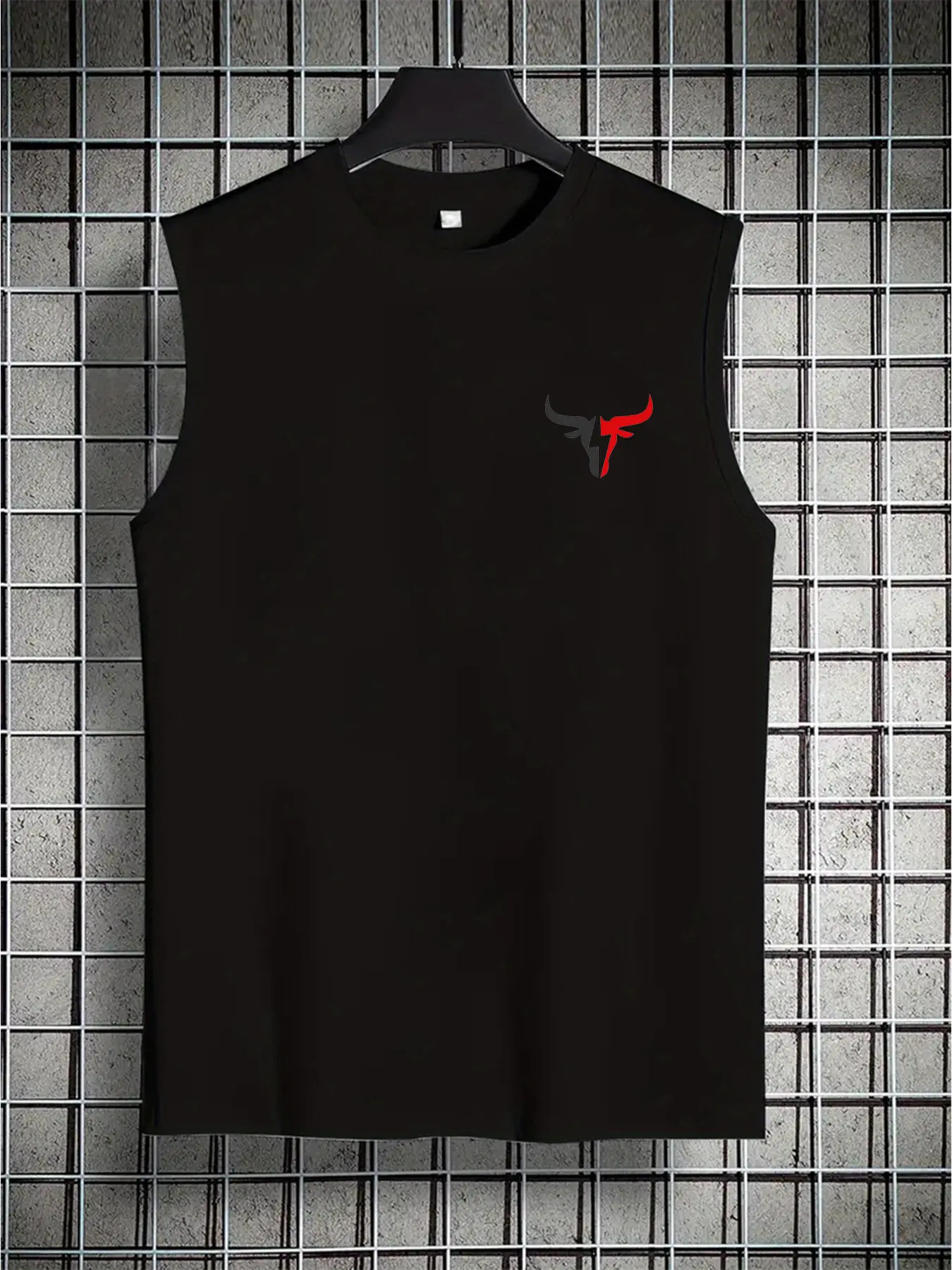 Men's summer casual sports loose fit bull pattern print comfortable and breathable round neck sleeveless vest