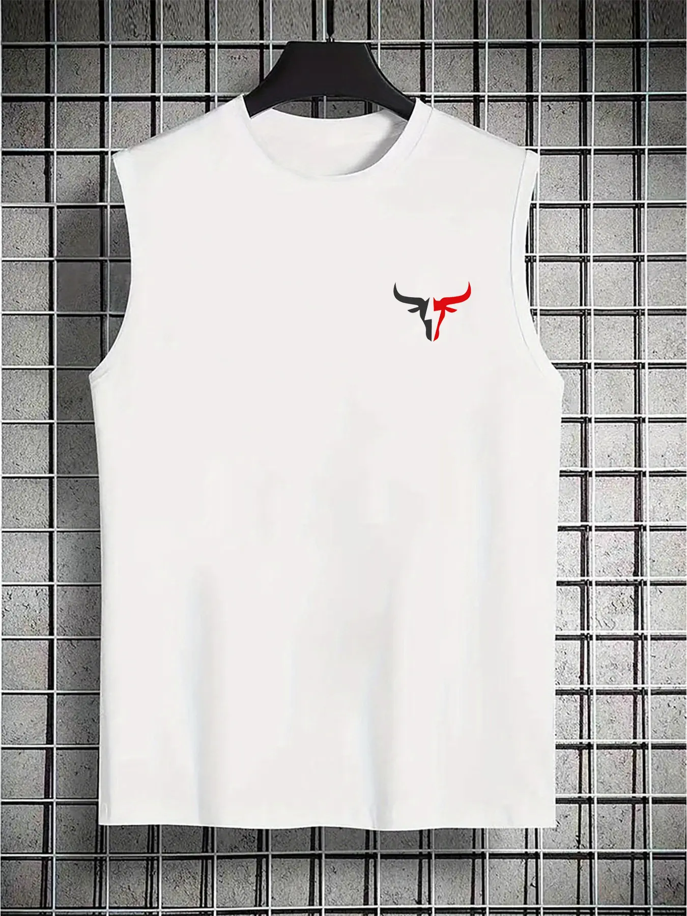 Men's summer casual sports loose fit bull pattern print comfortable and breathable round neck sleeveless vest