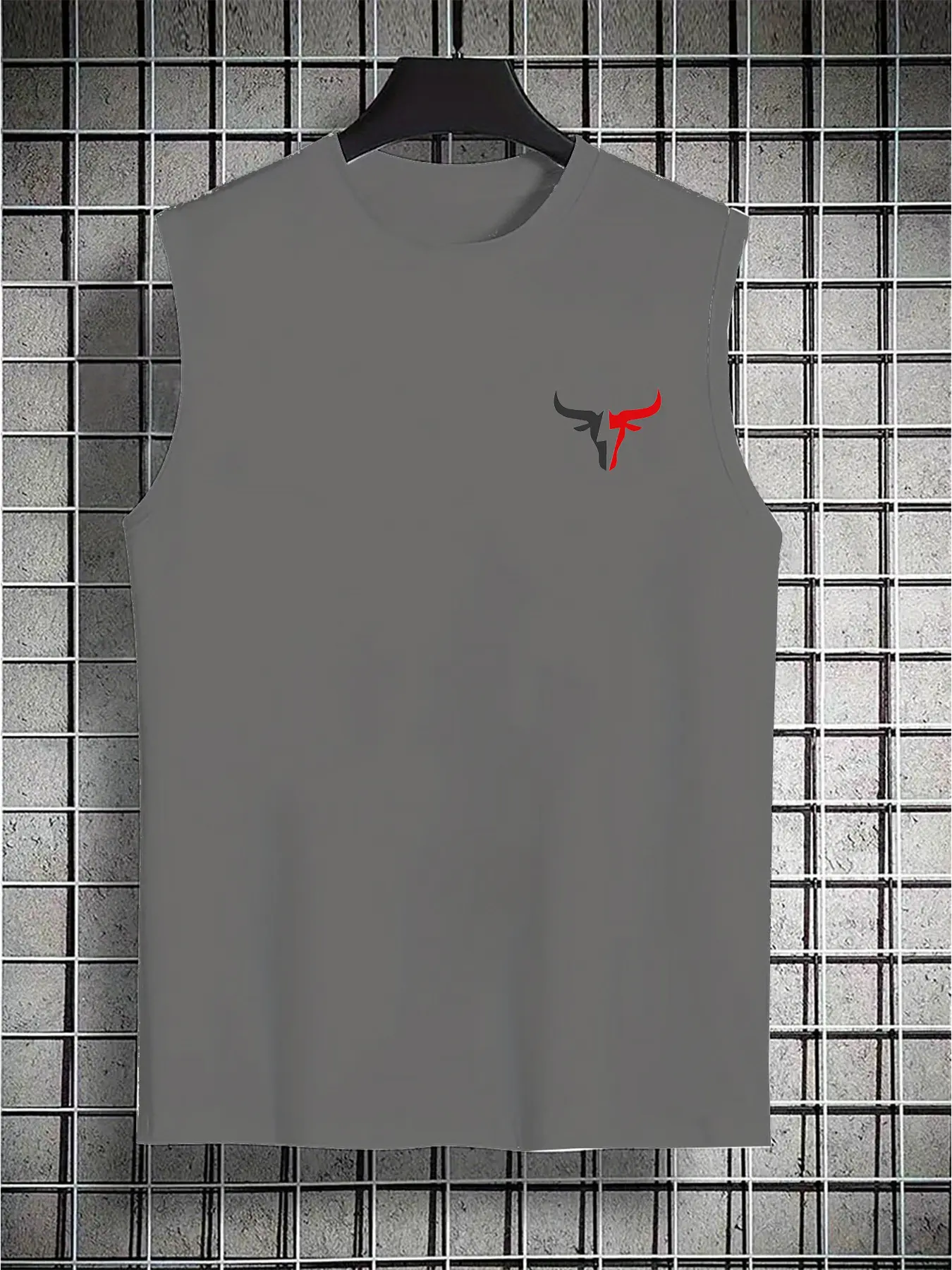 Men's summer casual sports loose fit bull pattern print comfortable and breathable round neck sleeveless vest