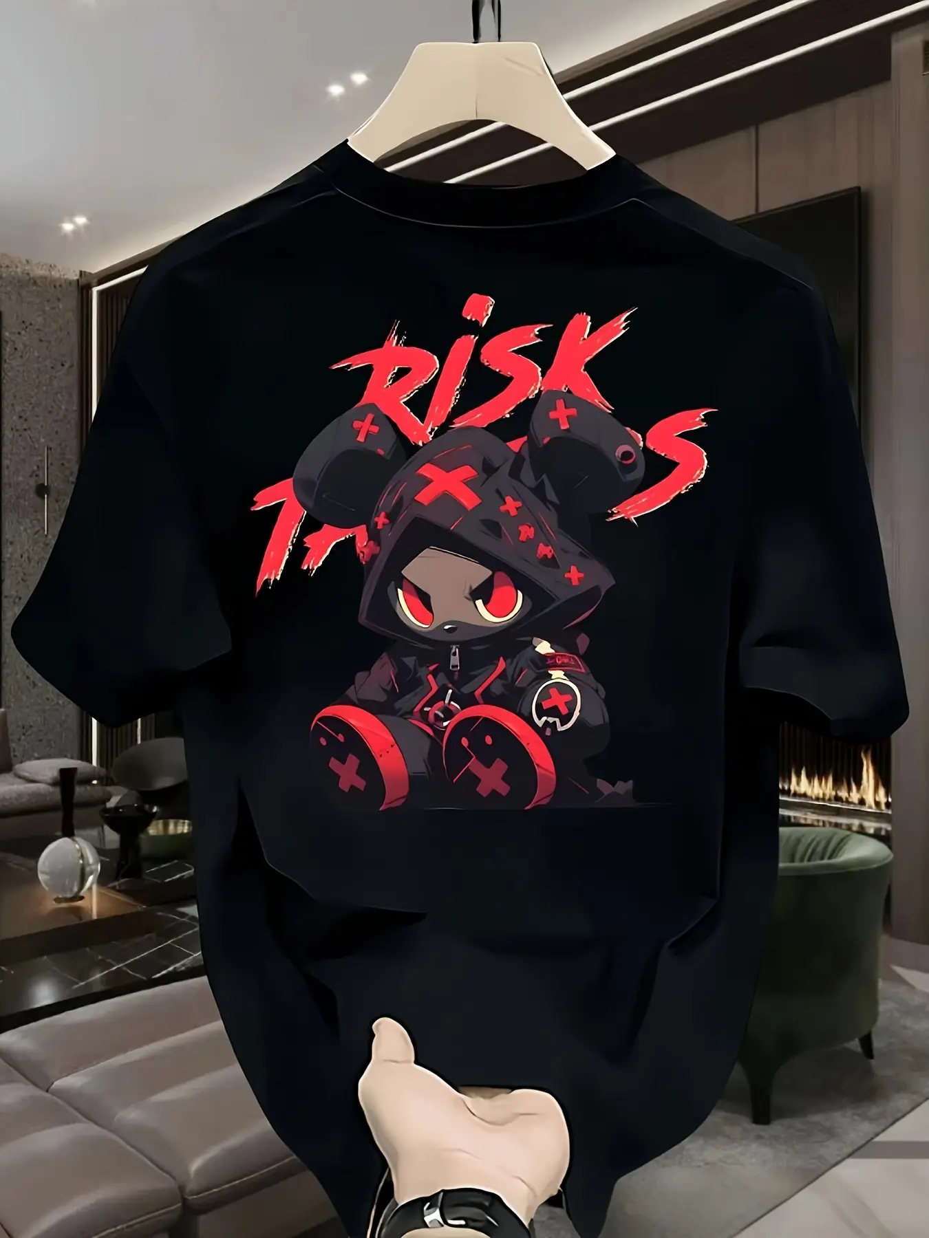Men's Summer 100% Cotton Fashionable Casual Loose Tricks T-shirt Top with Red Splash Pattern Printed Round Neck Short Sleeve