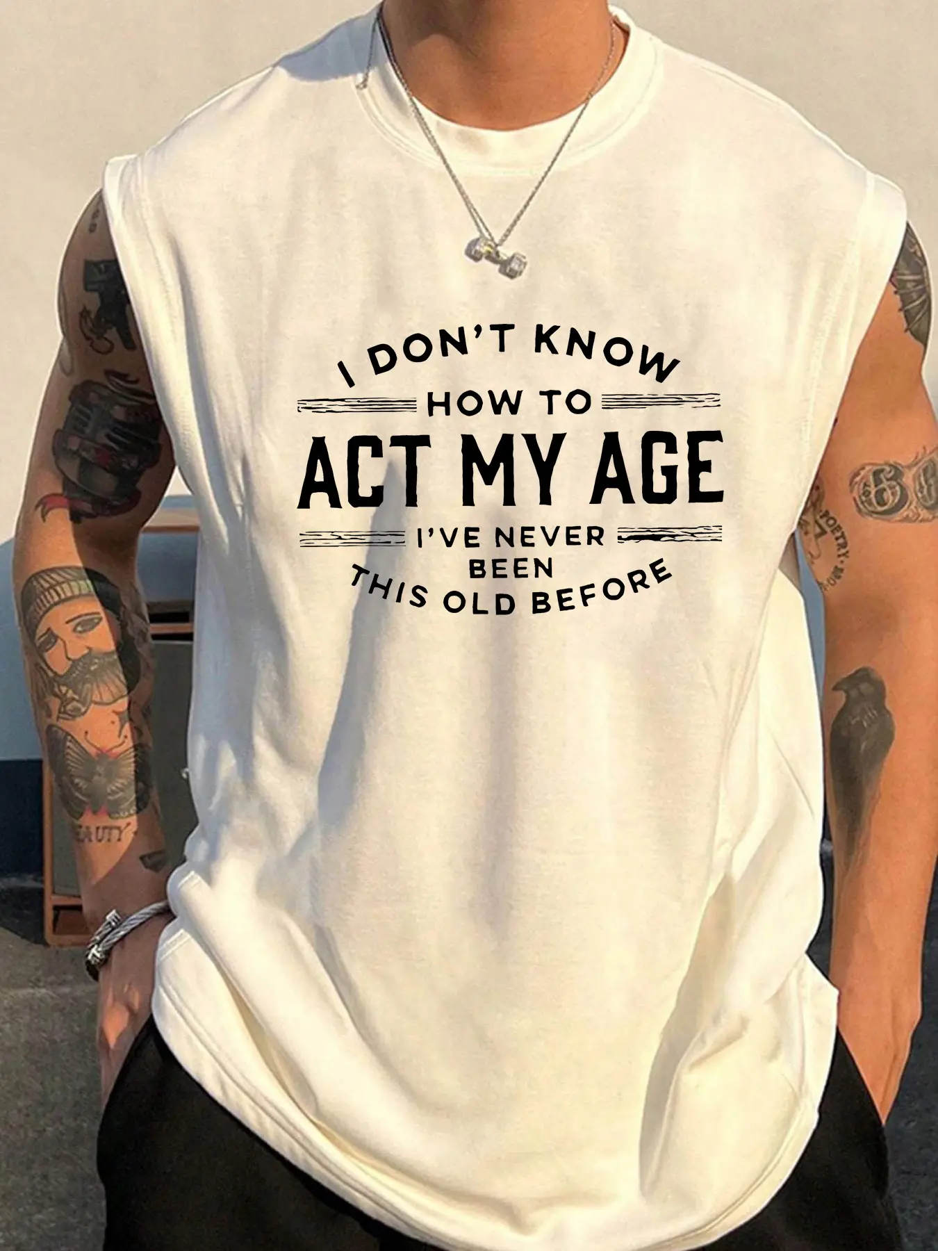 Men's Summer Leisure Sports Fitness Loose Letter Pattern Printed Comfortable Breathable Round Neck Sleeveless Tank Top