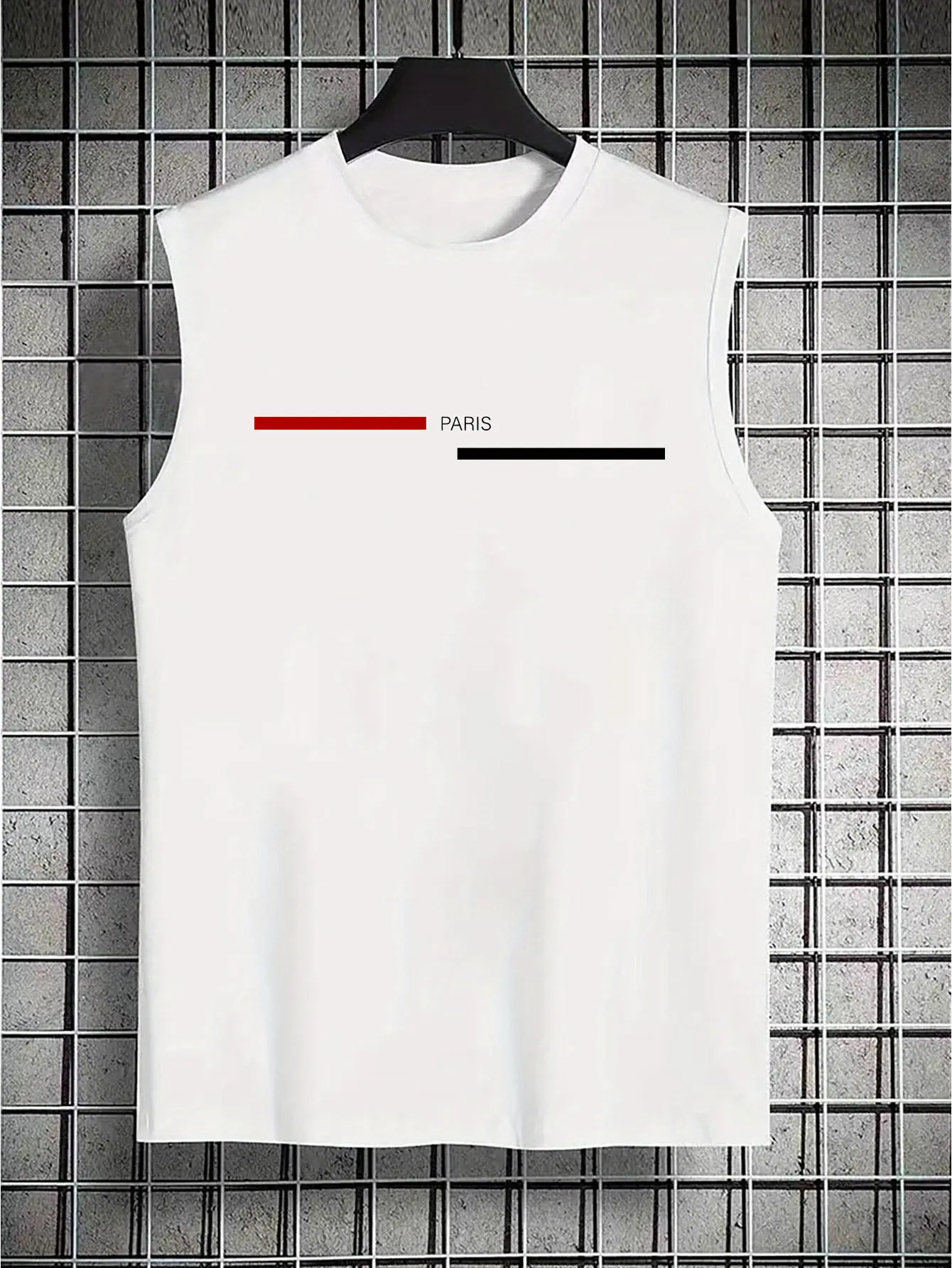 Men's Summer Leisure Sports Fitness Loose Paris Pattern Printed Comfortable Breathable Round Neck Sleeveless Tank Top
