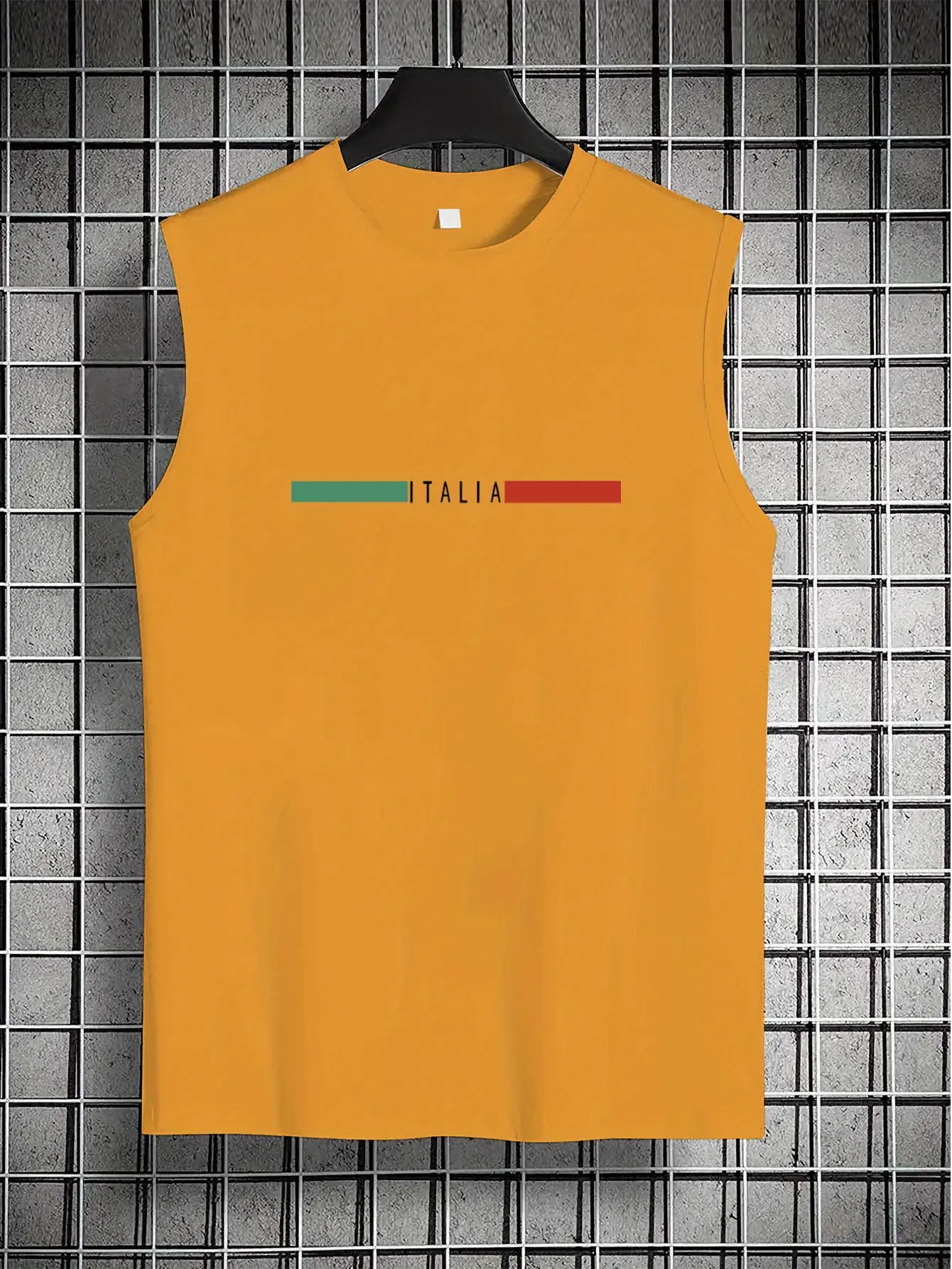 Men's Summer Fashion Casual Sports Loose ITALIA Pattern Print Comfortable Breathable Round Neck Sleeveless Tank Top