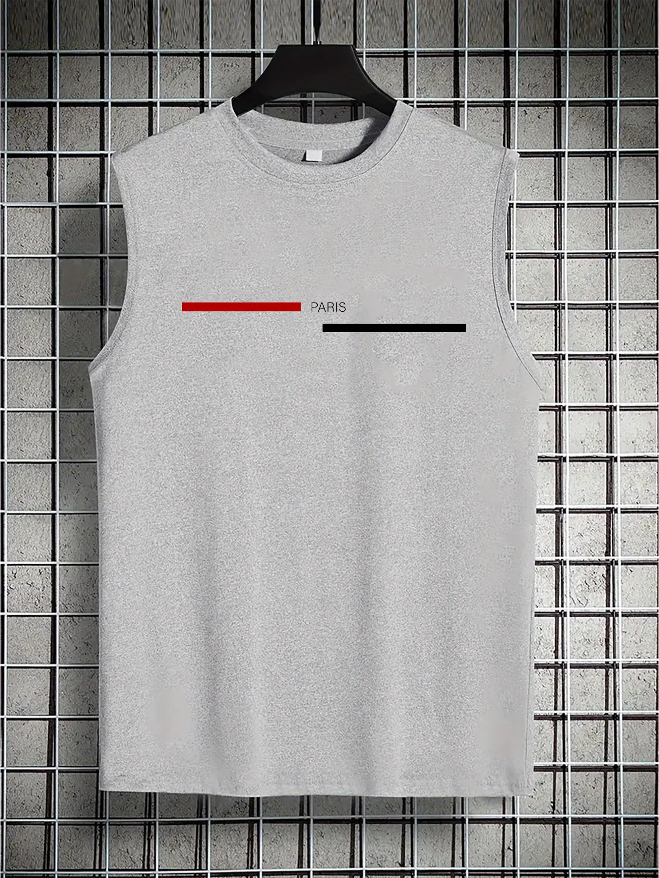 Men's Summer Leisure Sports Fitness Loose Paris Pattern Printed Comfortable Breathable Round Neck Sleeveless Tank Top