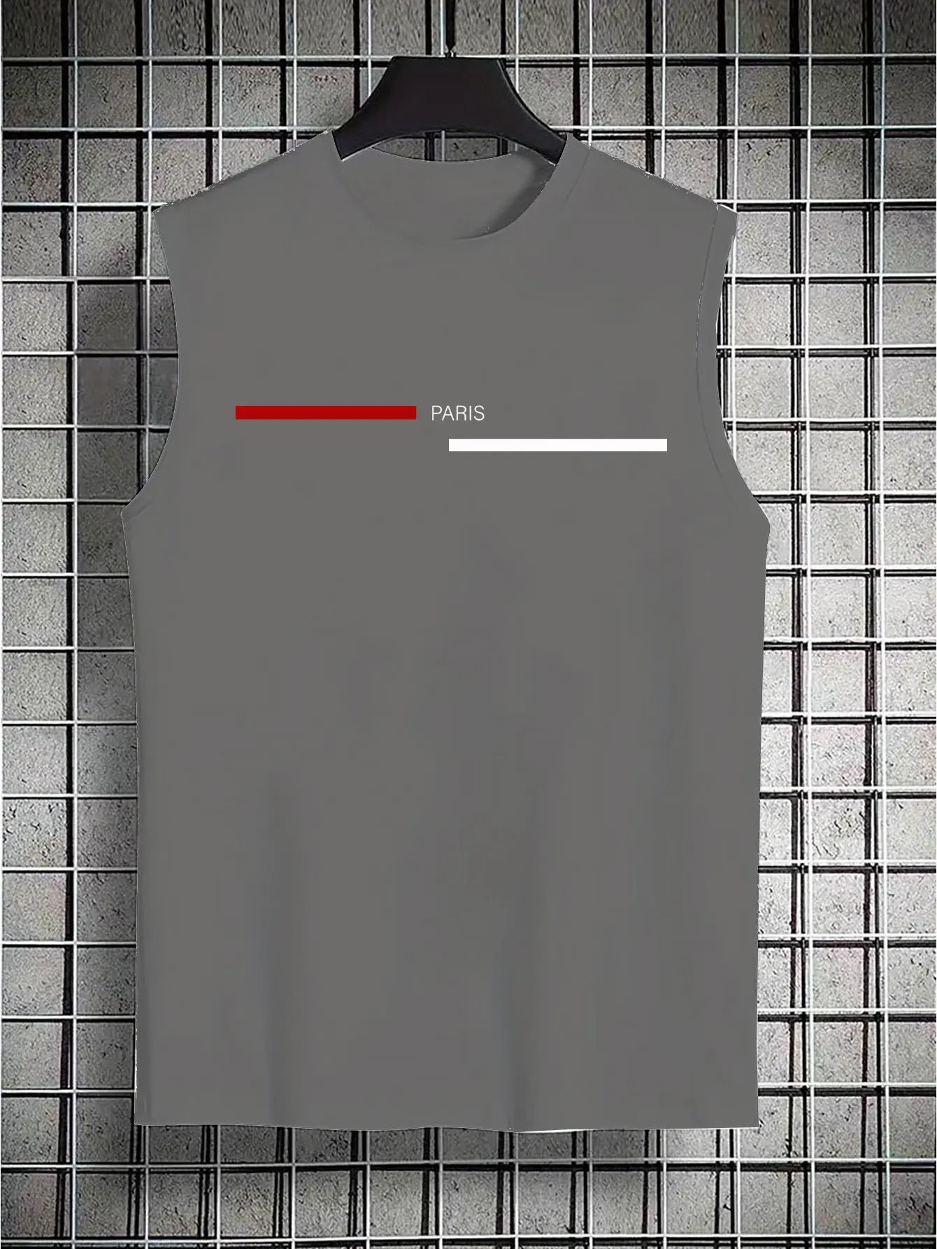 Men's Summer Leisure Sports Fitness Loose Paris Pattern Printed Comfortable Breathable Round Neck Sleeveless Tank Top