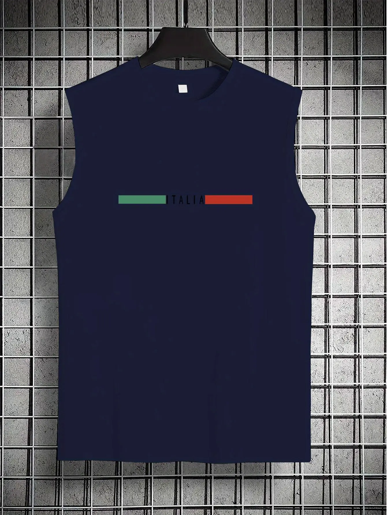 Men's Summer Fashion Casual Sports Loose ITALIA Pattern Print Comfortable Breathable Round Neck Sleeveless Tank Top