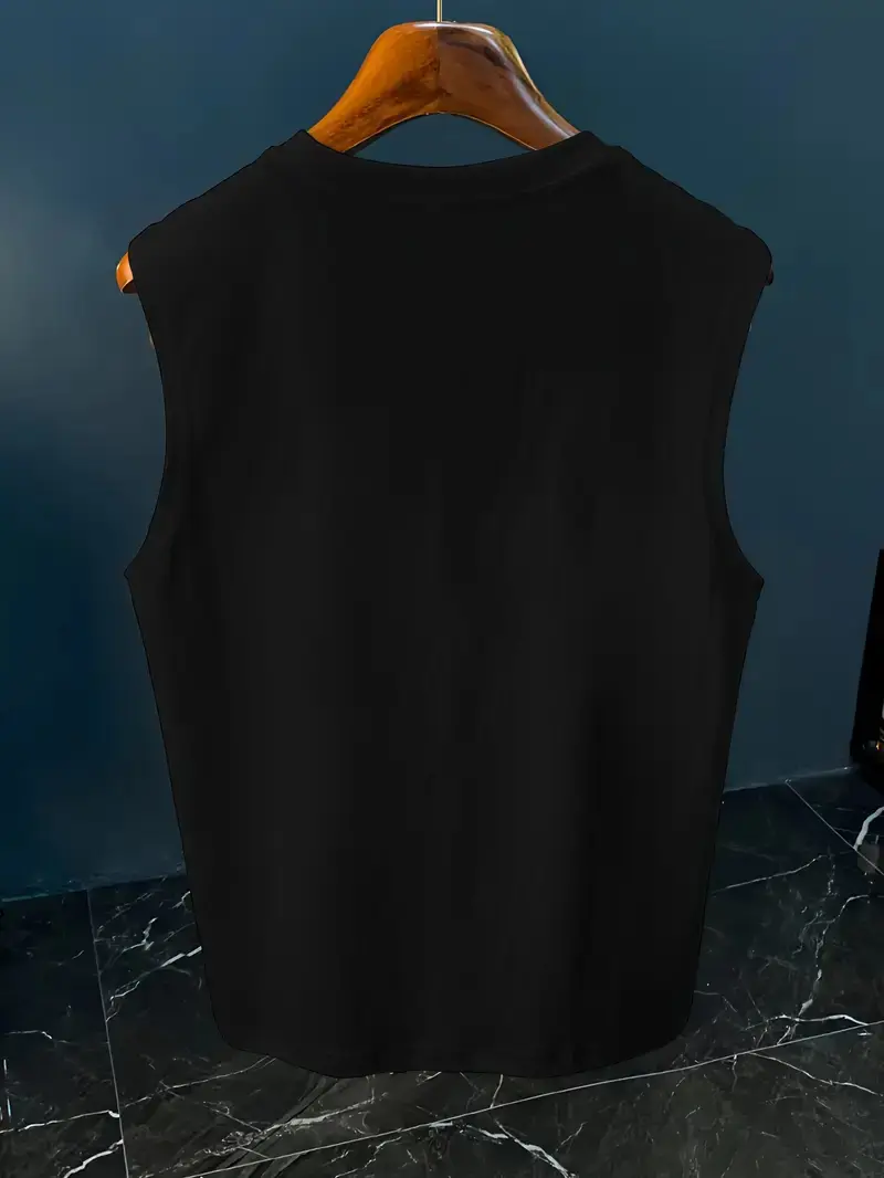 Men's Summer Leisure Sports Fitness Loose Paris Pattern Printed Comfortable Breathable Round Neck Sleeveless Tank Top