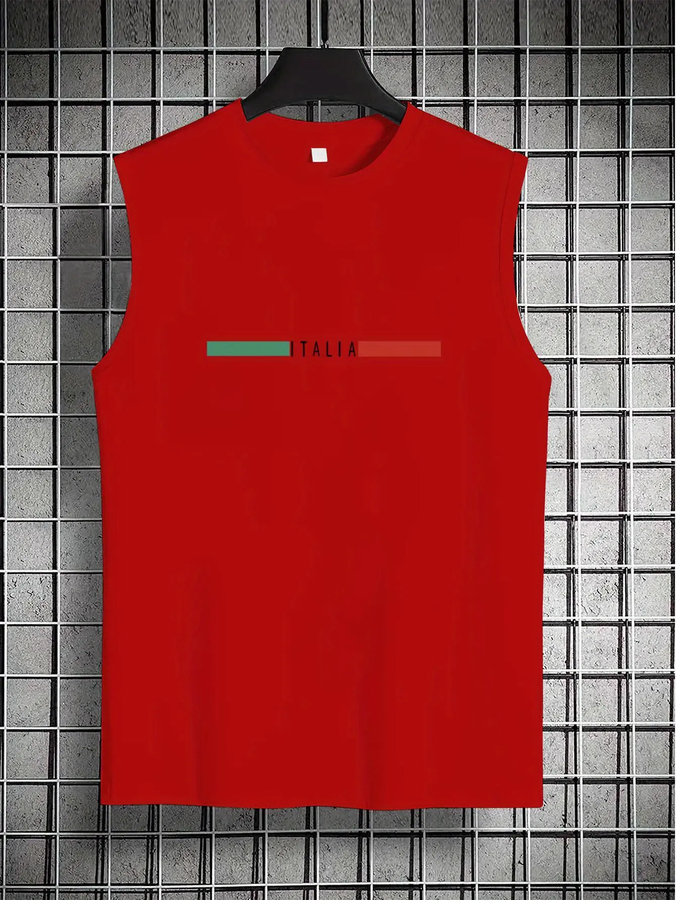 Men's Summer Fashion Casual Sports Loose ITALIA Pattern Print Comfortable Breathable Round Neck Sleeveless Tank Top