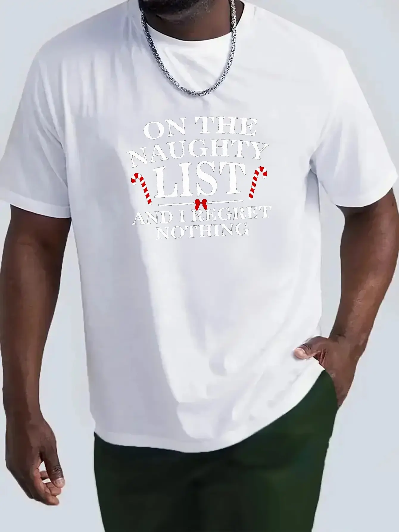 Men's summer 100% pure cotton fashionable casual loose Christmas elements letter print round neck short sleeved T-shirt top