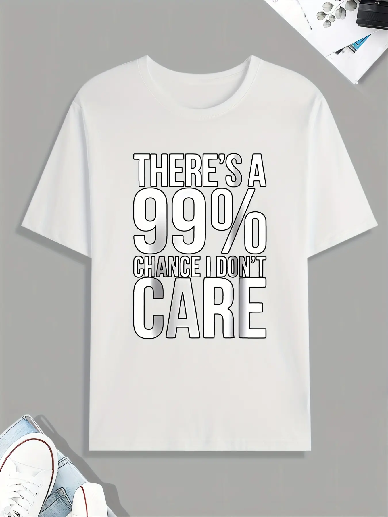 Men's summer 100% pure cotton fashionable sports casual loose 99% care slogan printed round neck short sleeved T-shirt top