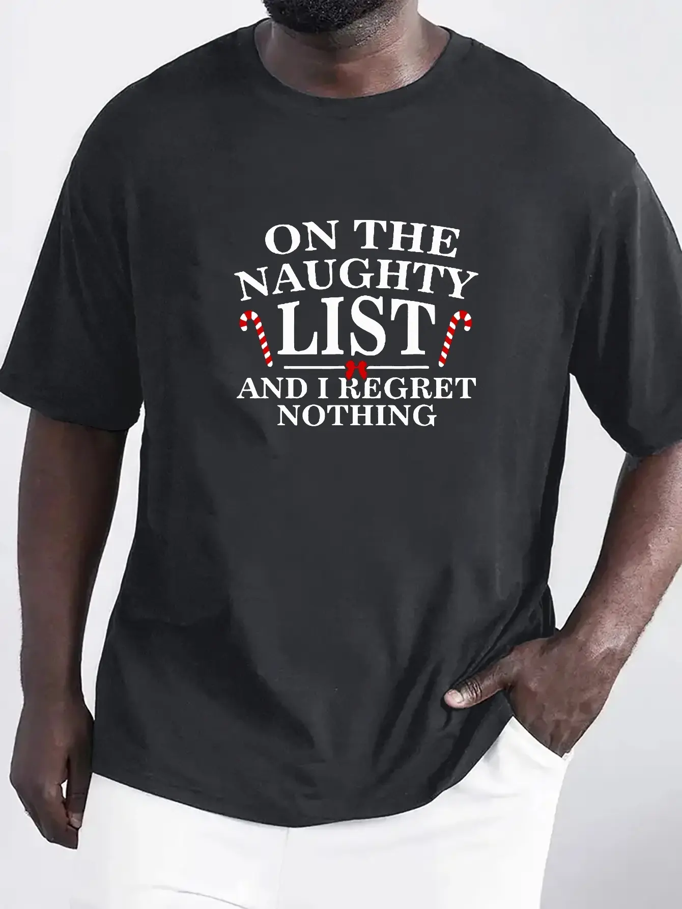 Men's summer 100% pure cotton fashionable casual loose Christmas elements letter print round neck short sleeved T-shirt top