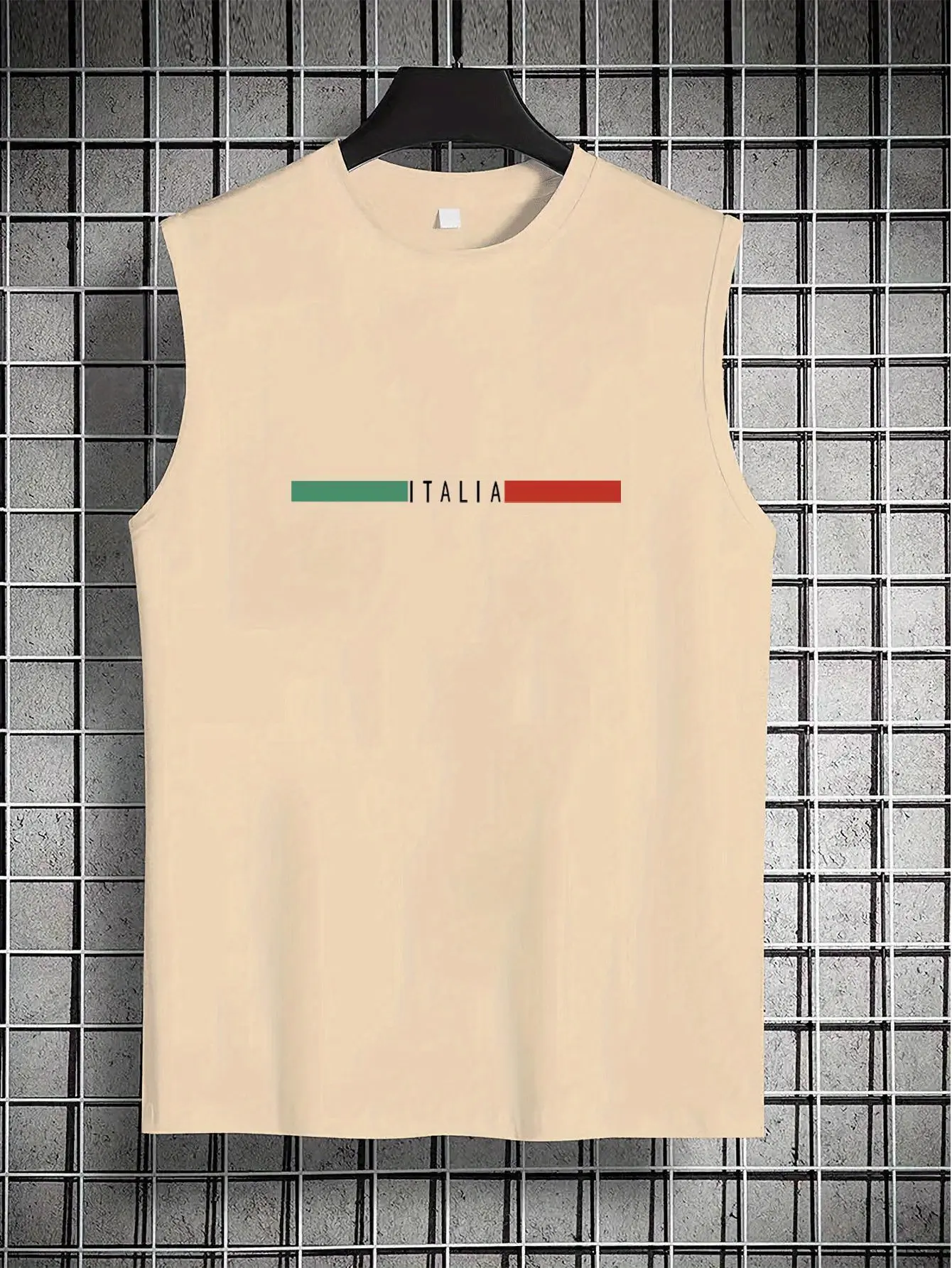 Men's Summer Fashion Casual Sports Loose ITALIA Pattern Print Comfortable Breathable Round Neck Sleeveless Tank Top