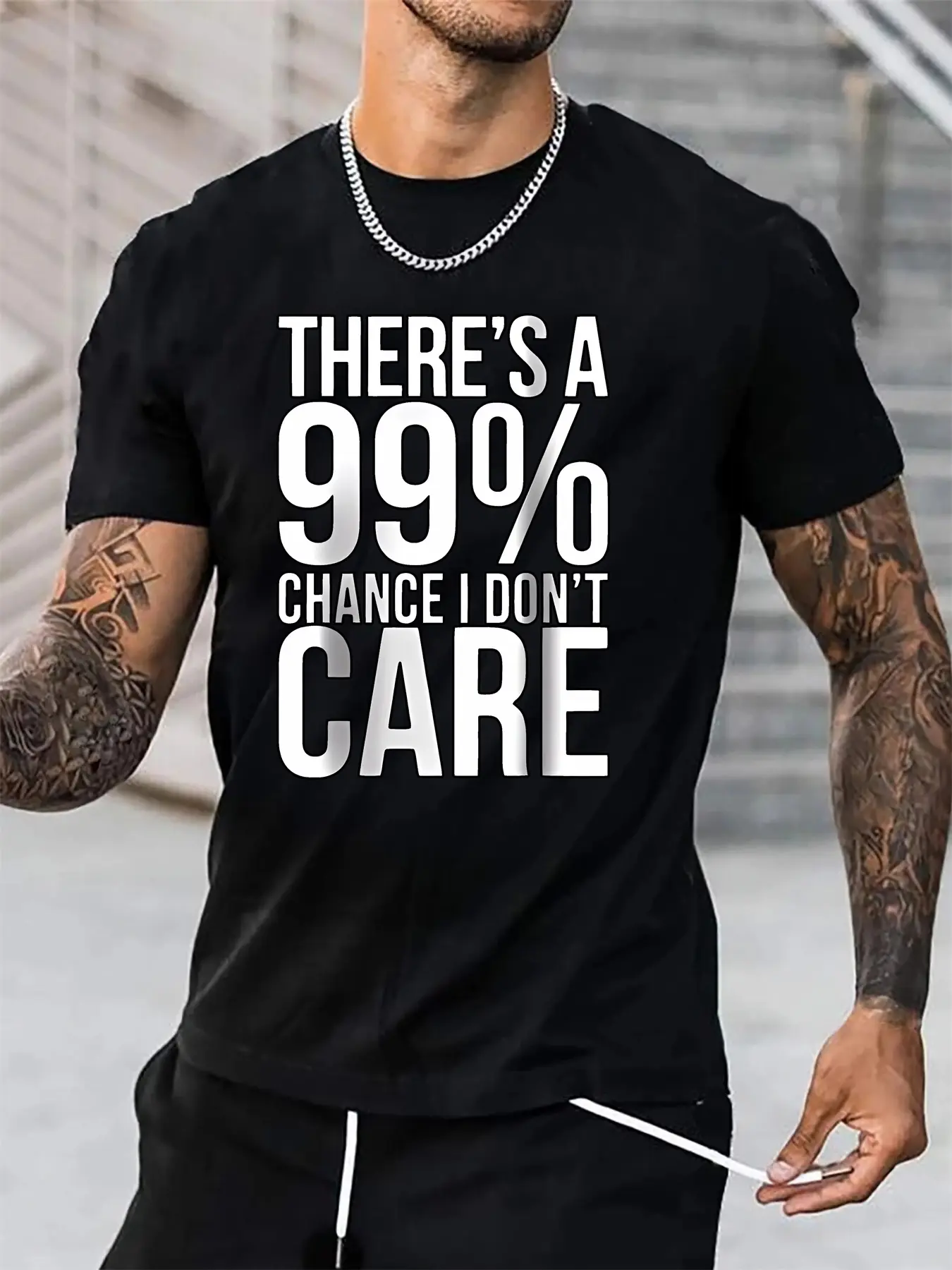 Men's summer 100% pure cotton fashionable sports casual loose 99% care slogan printed round neck short sleeved T-shirt top