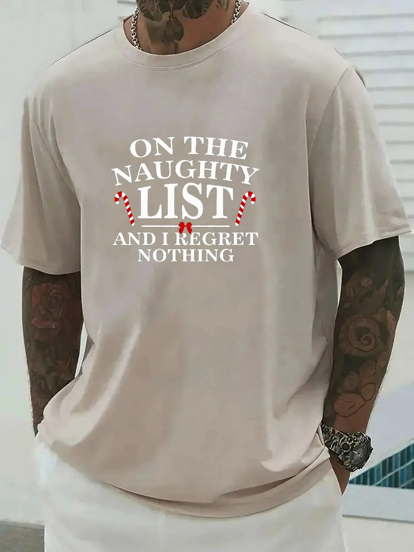Men's summer 100% pure cotton fashionable casual loose Christmas elements letter print round neck short sleeved T-shirt top