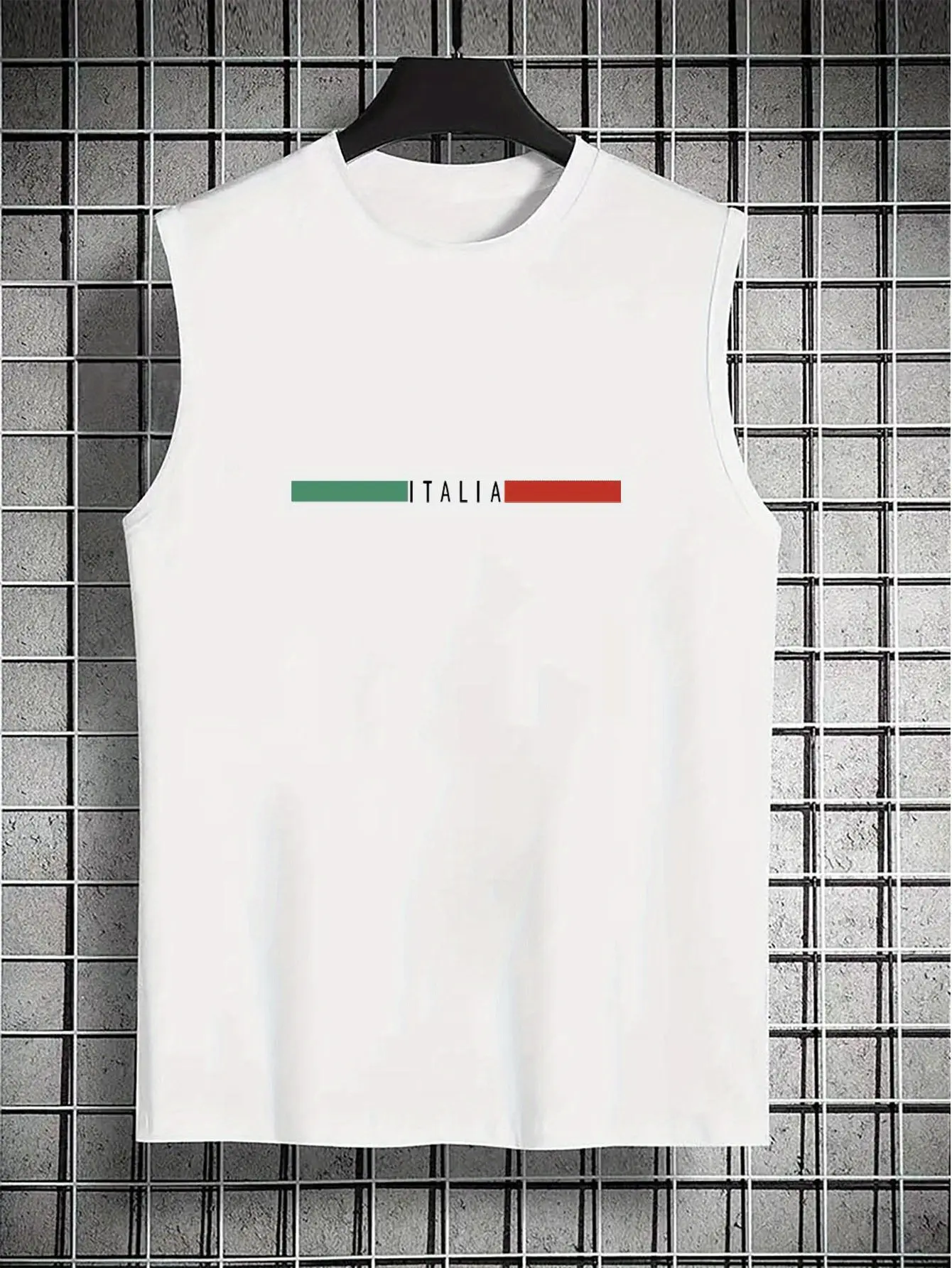 Men's Summer Fashion Casual Sports Loose ITALIA Pattern Print Comfortable Breathable Round Neck Sleeveless Tank Top