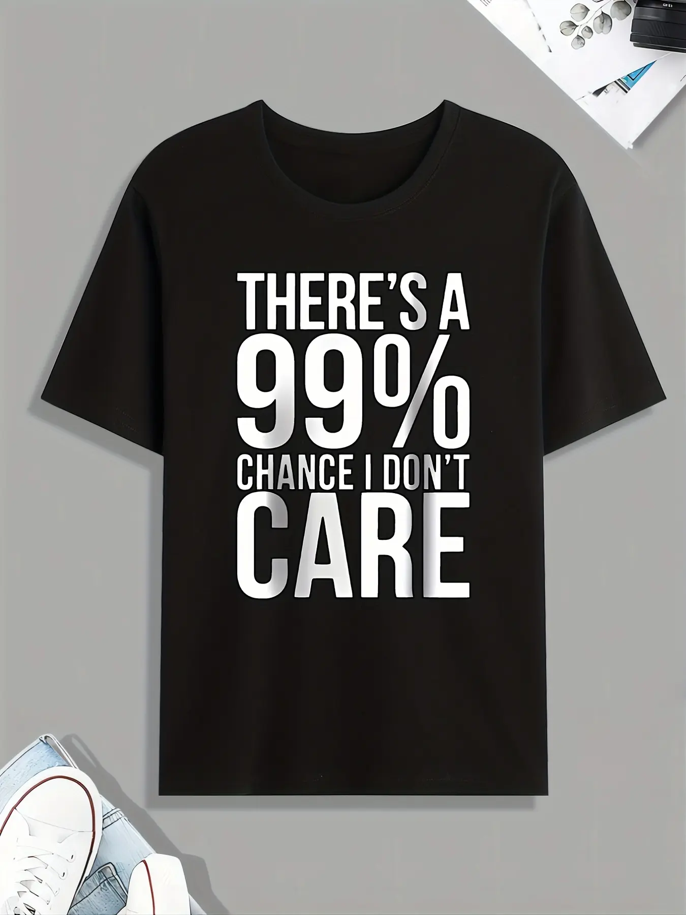 Men's summer 100% pure cotton fashionable sports casual loose 99% care slogan printed round neck short sleeved T-shirt top