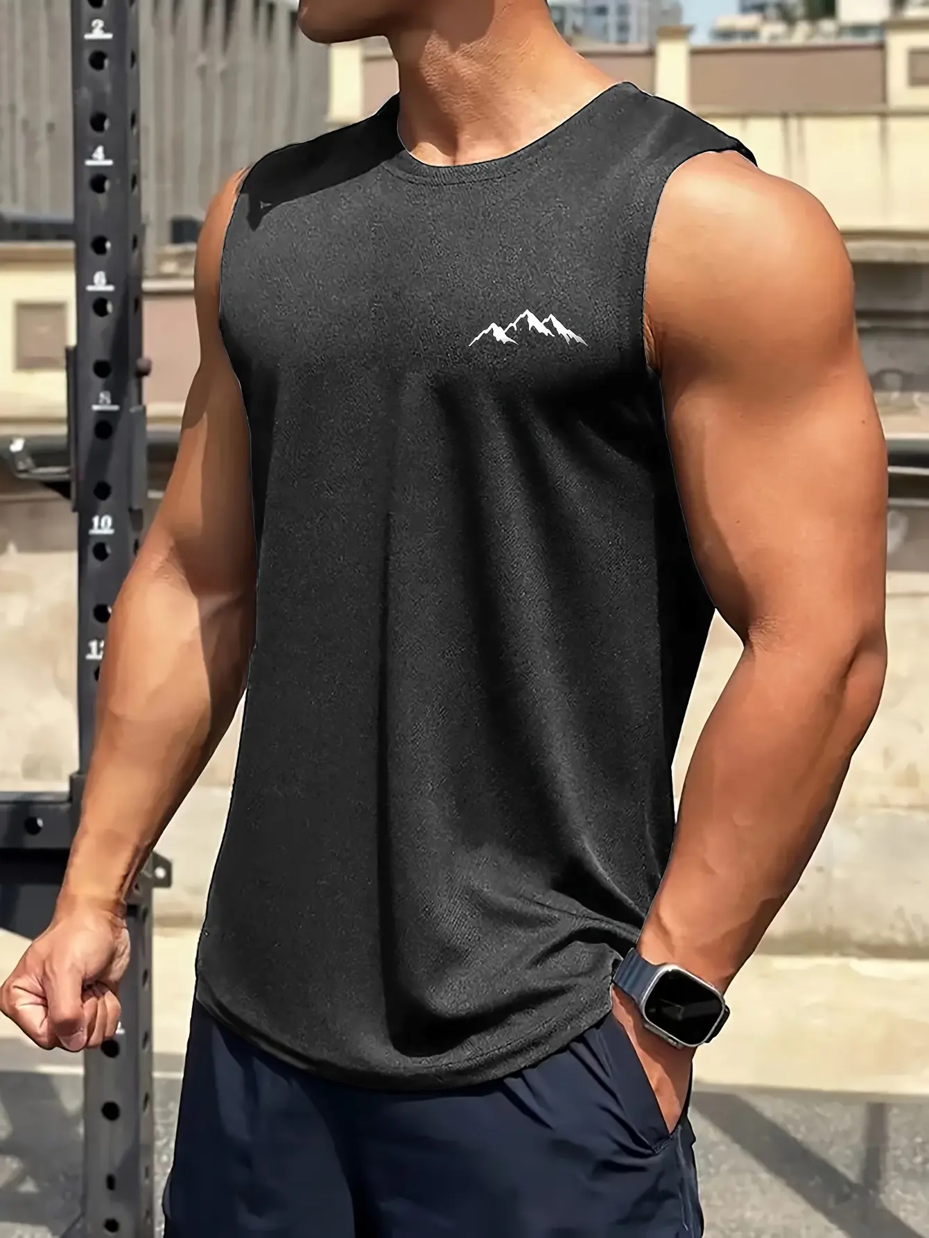 Men's summer casual sports fitness loose mountain print comfortable breathable round neck sleeveless vest
