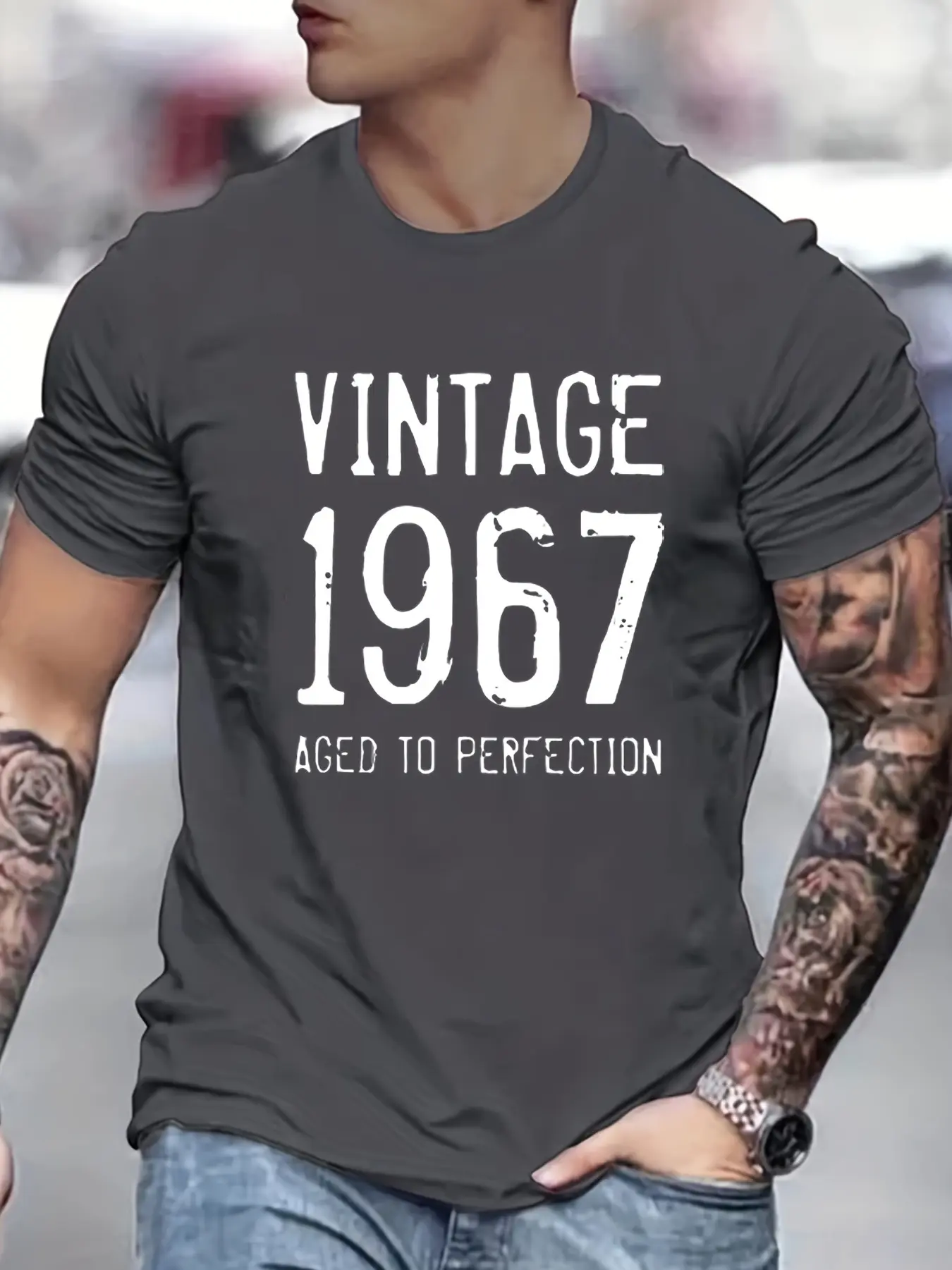 Men's summer 100% pure cotton fashionable casual loose vintage 1967 aged to perfection print round neck short sleeved T-shirt