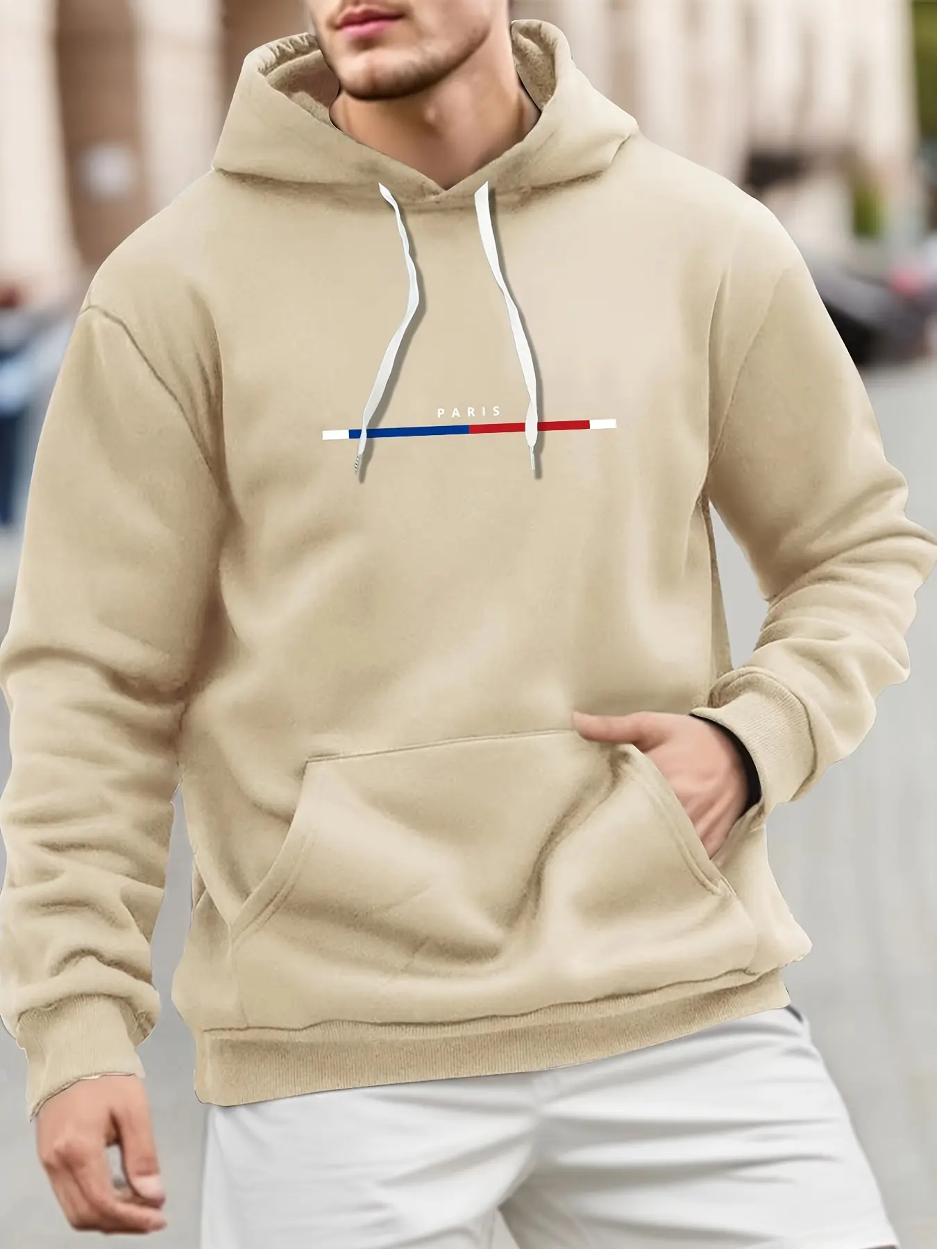 Men's autumn and winter casual fashion loose plus plus size Paris letter printed sports plus fleece hooded sweatshirt jacket